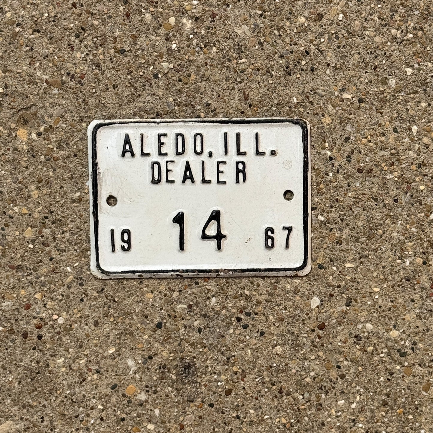 Photo of a 1967 Illinois Dealer Tax Tag Auto Tag Garage Decor Vintage Aledo 14