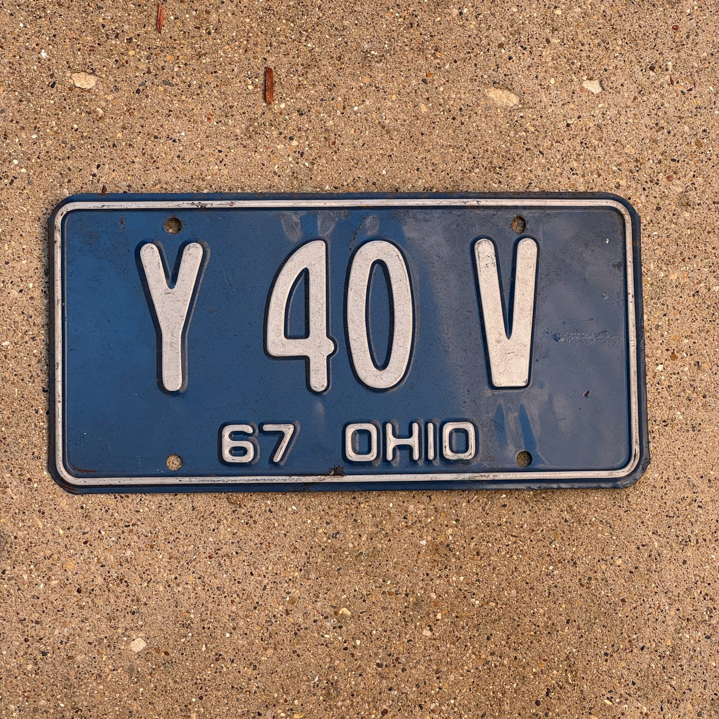 Photo of a 1967 Ohio License Plate Auto Tag 1 Vintage Garage Y 40 V with original patina