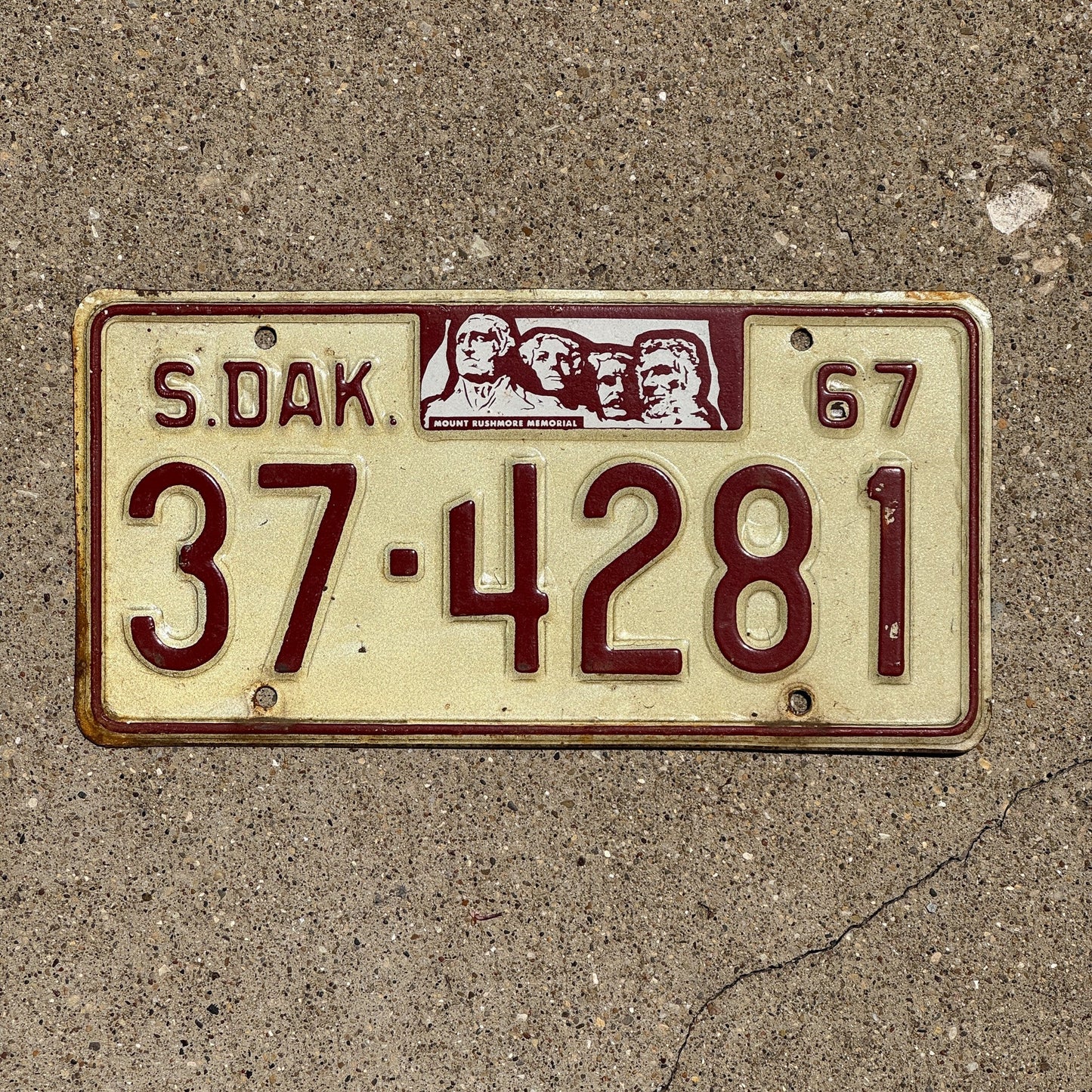 Photo of a 1967 South Dakota License Plate Auto Tag Garage Decor Vintage Tag 1 Hutchinson 37 4281