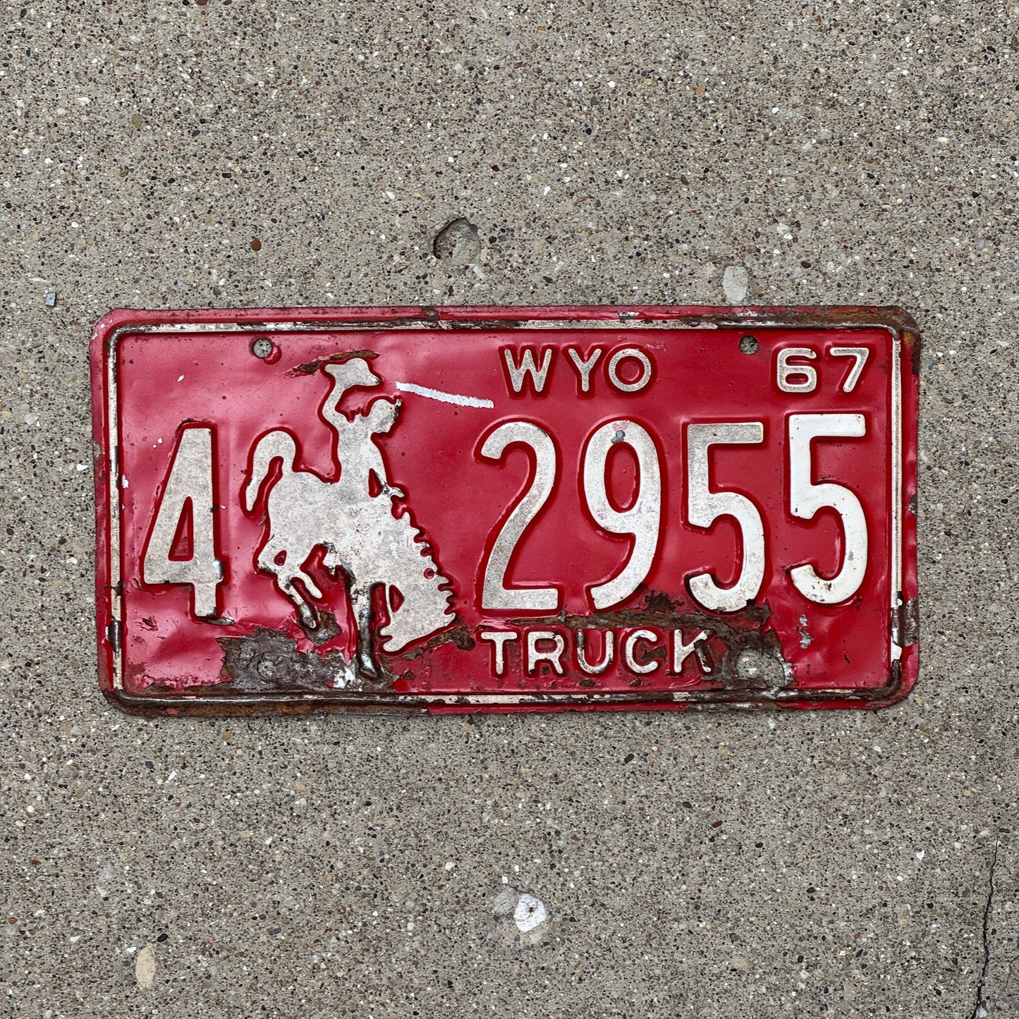 Photo of a 1967 Wyoming Truck License Plate Auto Tag Garage Decor Vintage Bronco 4 2955