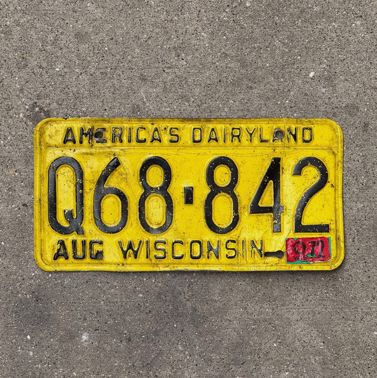 Photo of a 1968 1972 Wisconsin License Plate Auto Tag Garage Decor Dairyland Dairyland Q 68842