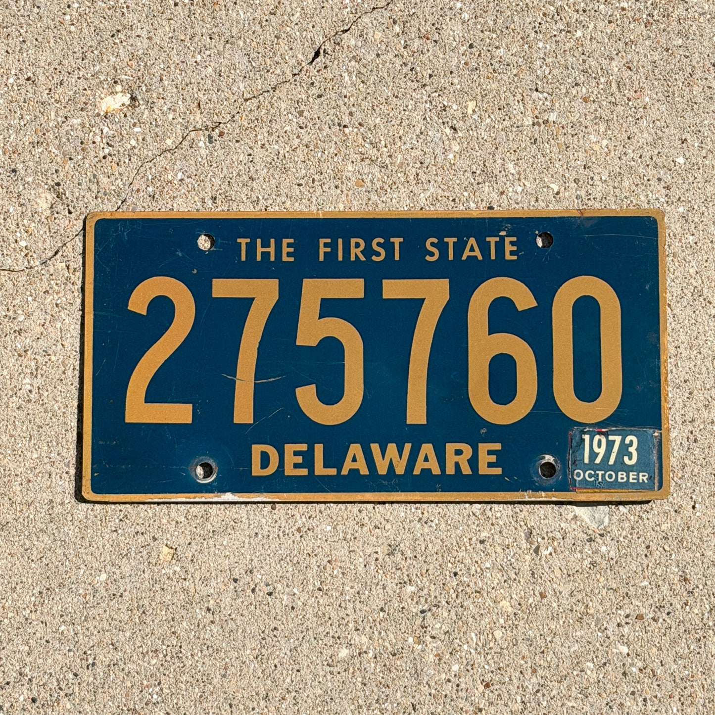 Photo of a 1968 1973 Delaware License Plate Auto Tag Garage Decor Vintage 275760 with original patina