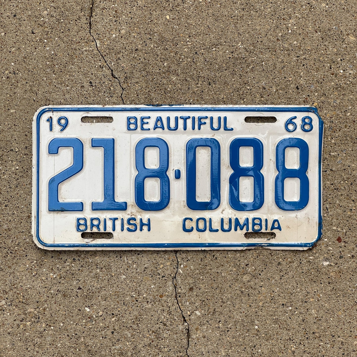 Photo of a 1968 British Columbia License Plate Auto Tag Garage Decor Vintage 218 088