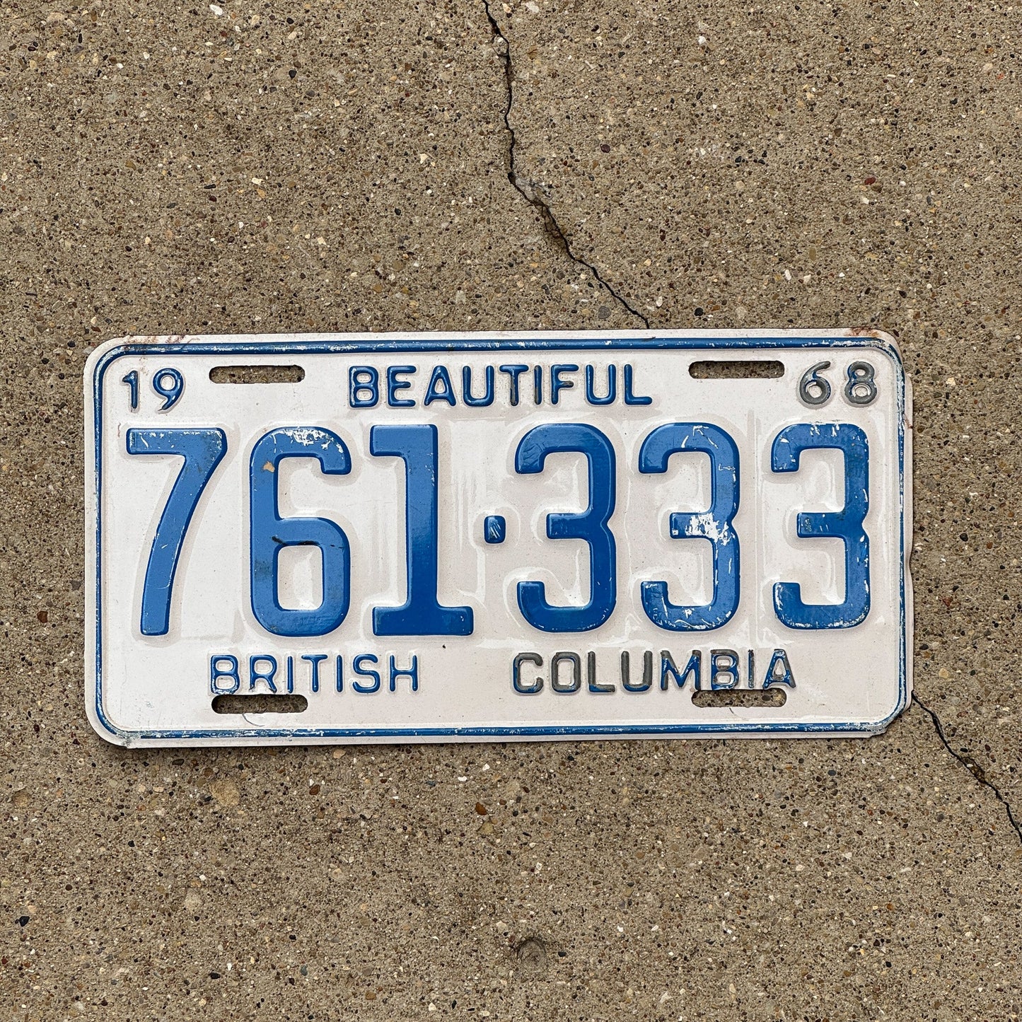 Photo of a 1968 British Columbia License Plate Auto Tag Garage Decor Vintage Repeat Repeating 761 333
