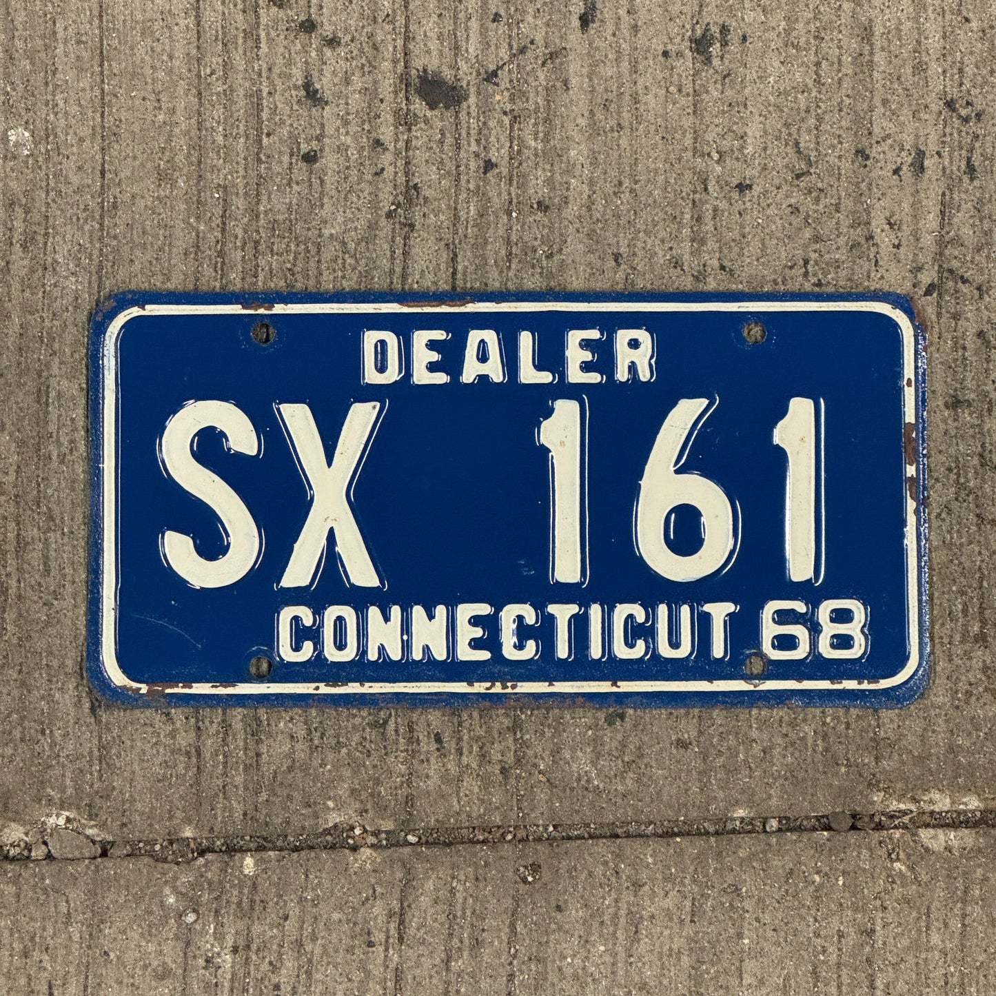 Photo of a 1968 Connecticut Dealer License Plate Auto Tag Garage Decor Vintage SX 161