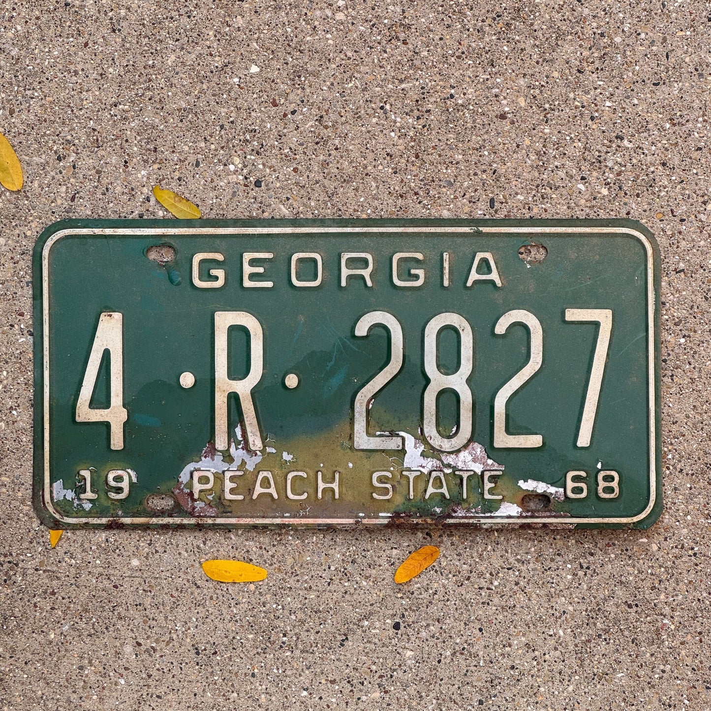 Photo of a 1968 Georgia Light Truck License Plate Auto Tag Garage Decor Vintage 4 R 2827 with original patina