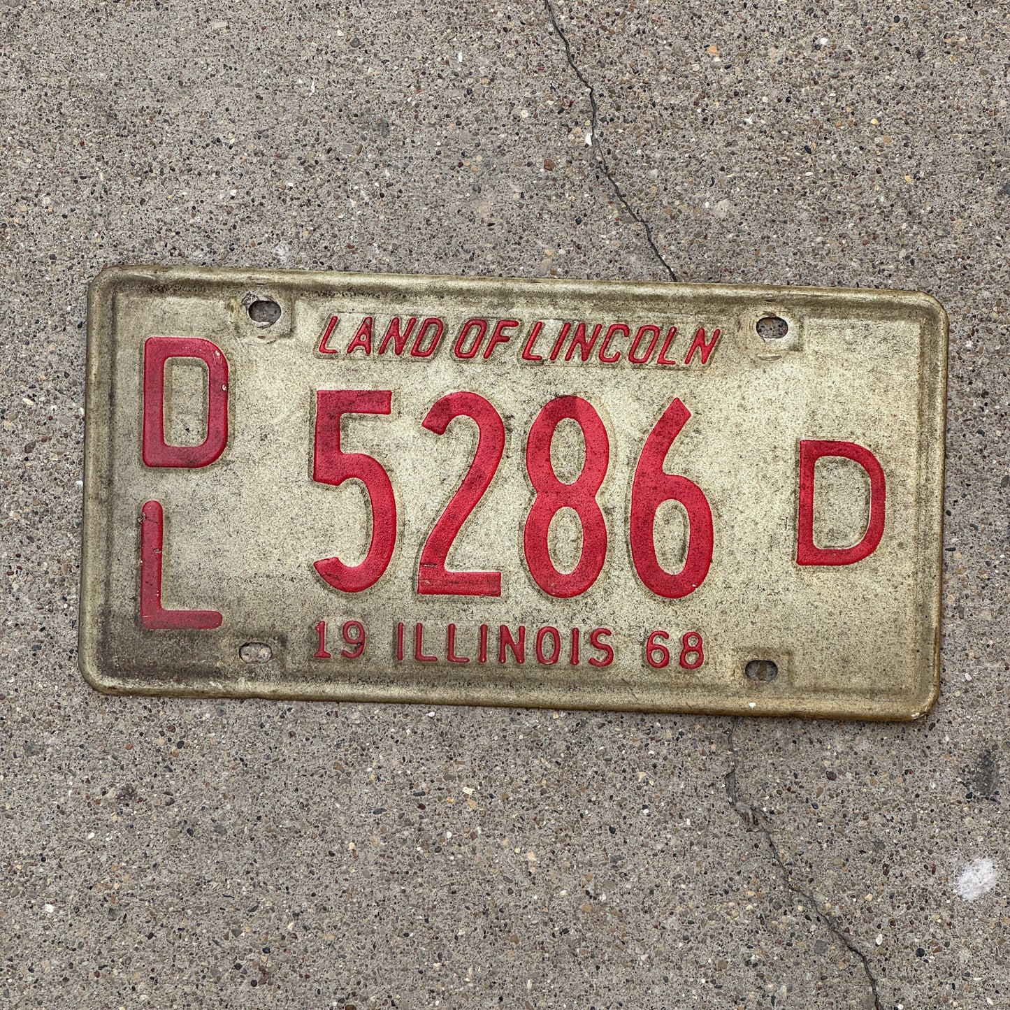 Photo of a 1968 Illinois Dealer License Plate Auto Tag 2 Vintage Garage 5286 D with original patina