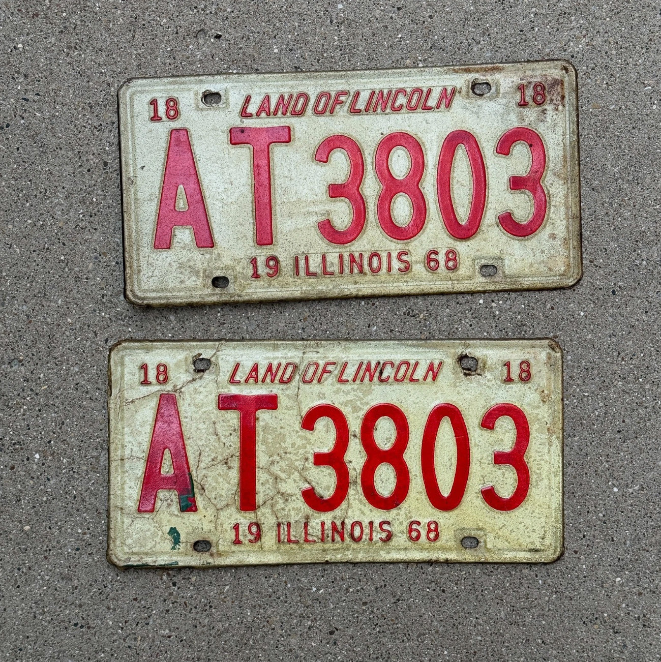 Photo of a 1968 Illinois License Plate Pair Auto Tag Garage Decor Vintage AT 3803