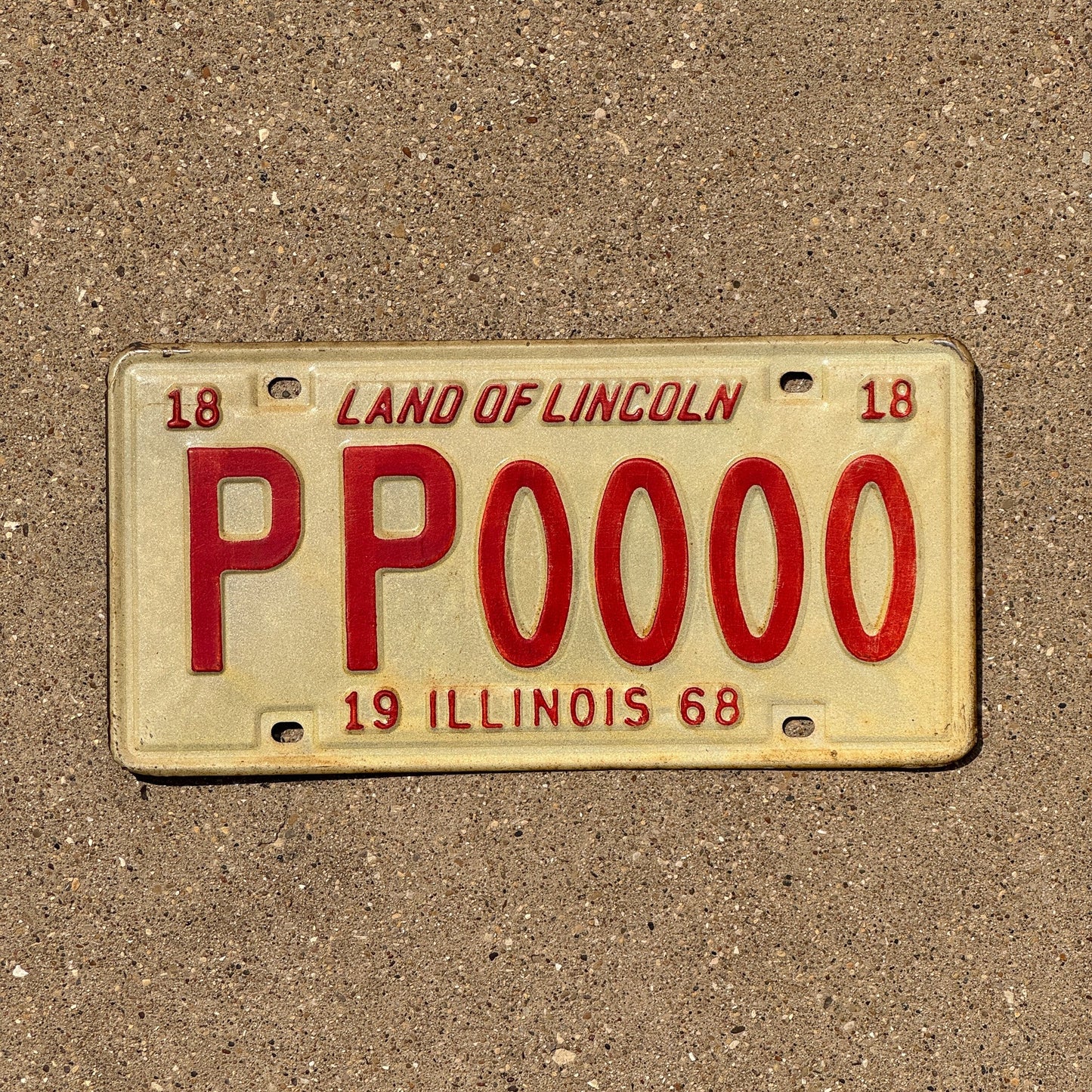 Photo of a 1968 Illinois Sample License Plate Auto Tag Garage Decor Vintage PP 0000