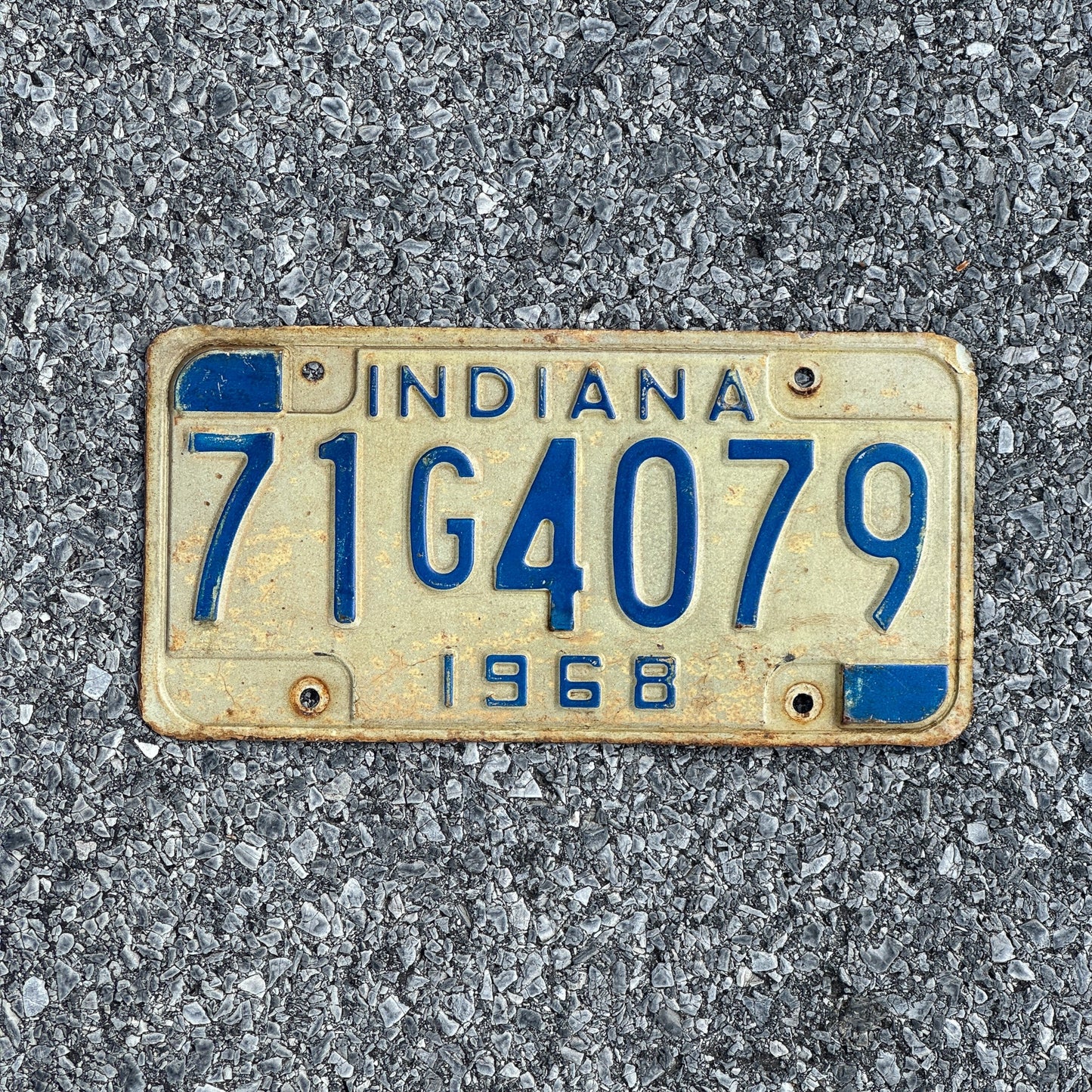 Photo of a 1968 Indiana License Plate Auto Tag Garage Decor Vintage 71G4079