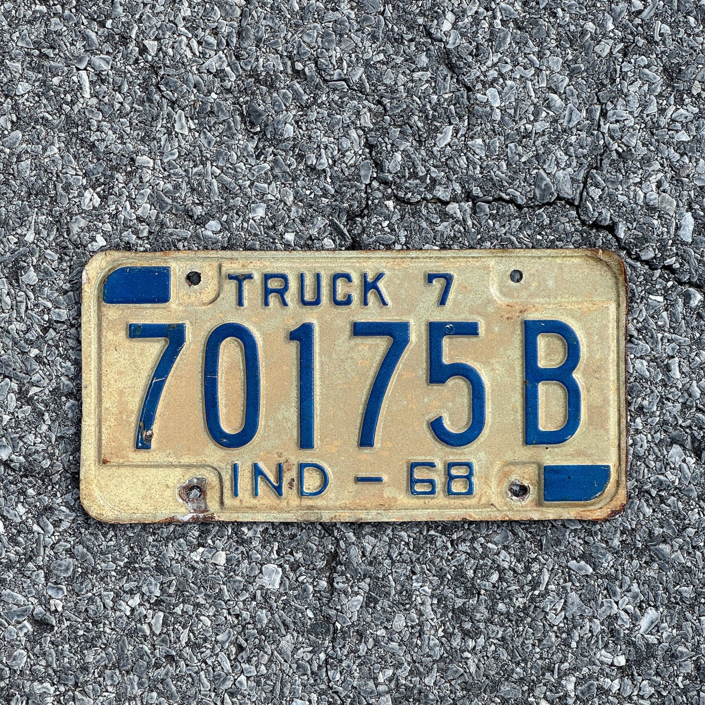 Photo of a 1968 Indiana Truck License Plate Auto Tag Garage Decor Vintage 70175B