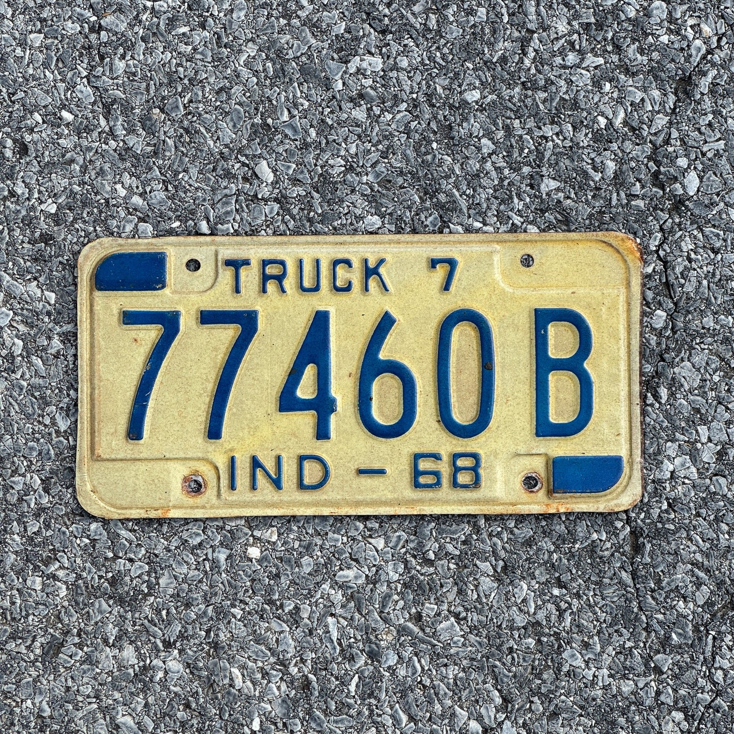 Photo of a 1968 Indiana Truck License Plate Auto Tag Garage Decor Vintage 77460B