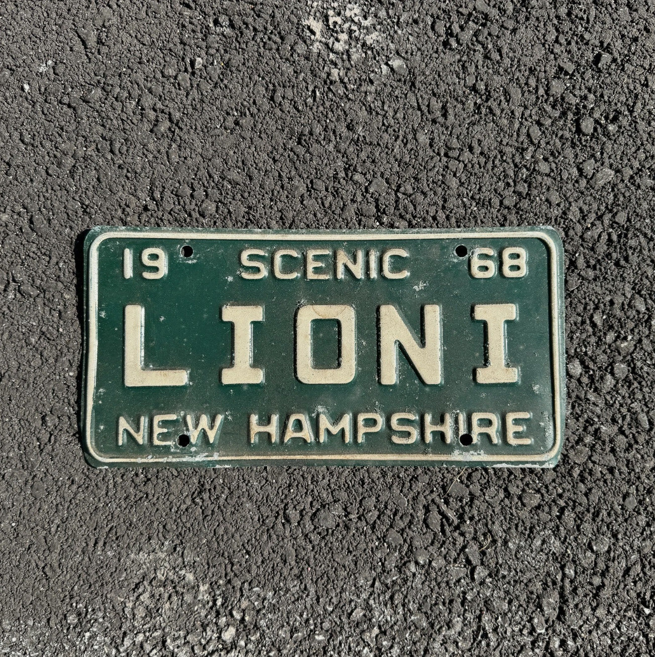 Photo of a 1968 New Hampshire Vanity License Plate Auto Tag Garage Decor Vintage Big Cat LION 1