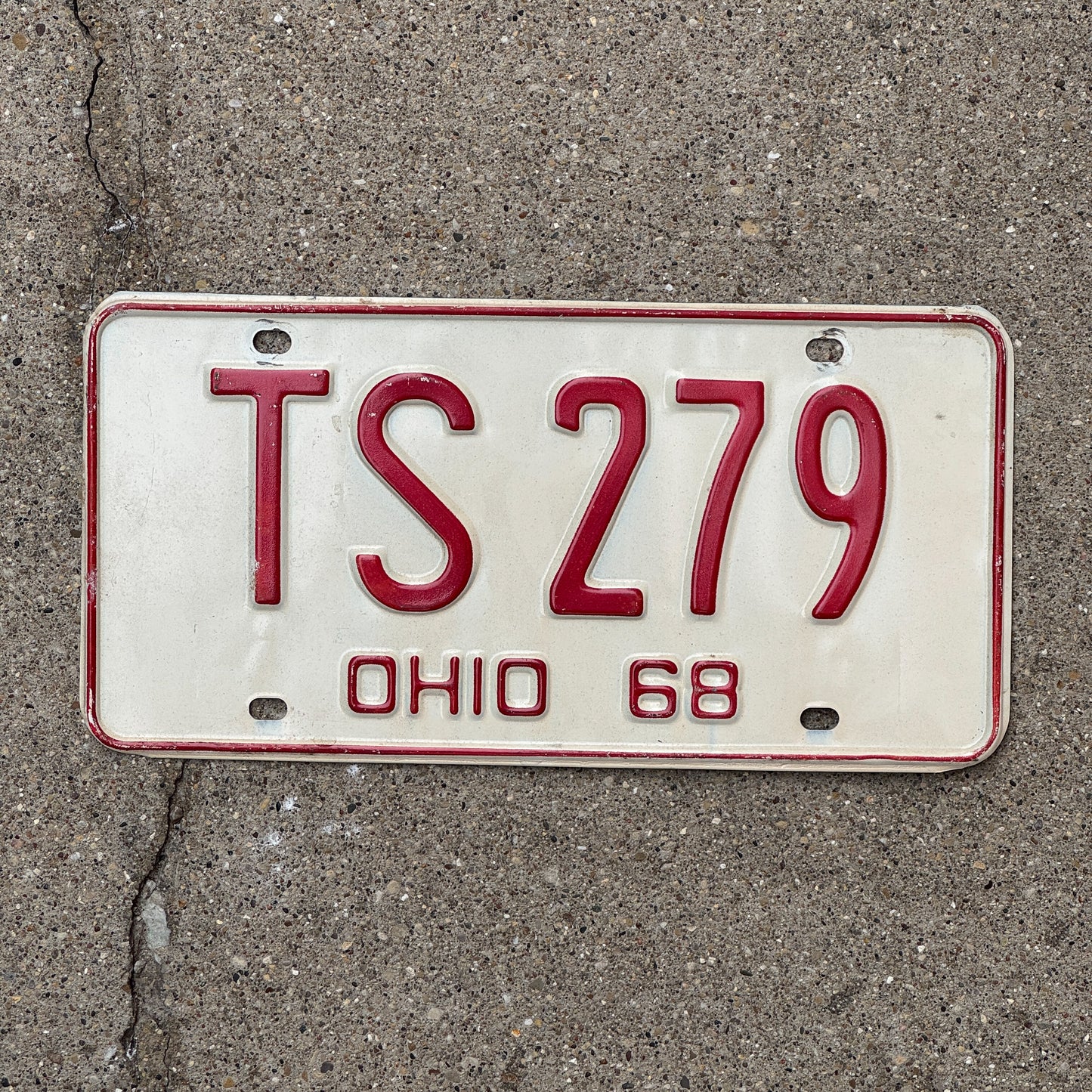 Photo of a 1968 Ohio License Plate Auto Tag Garage Decor Vintage TS 279 with original patina