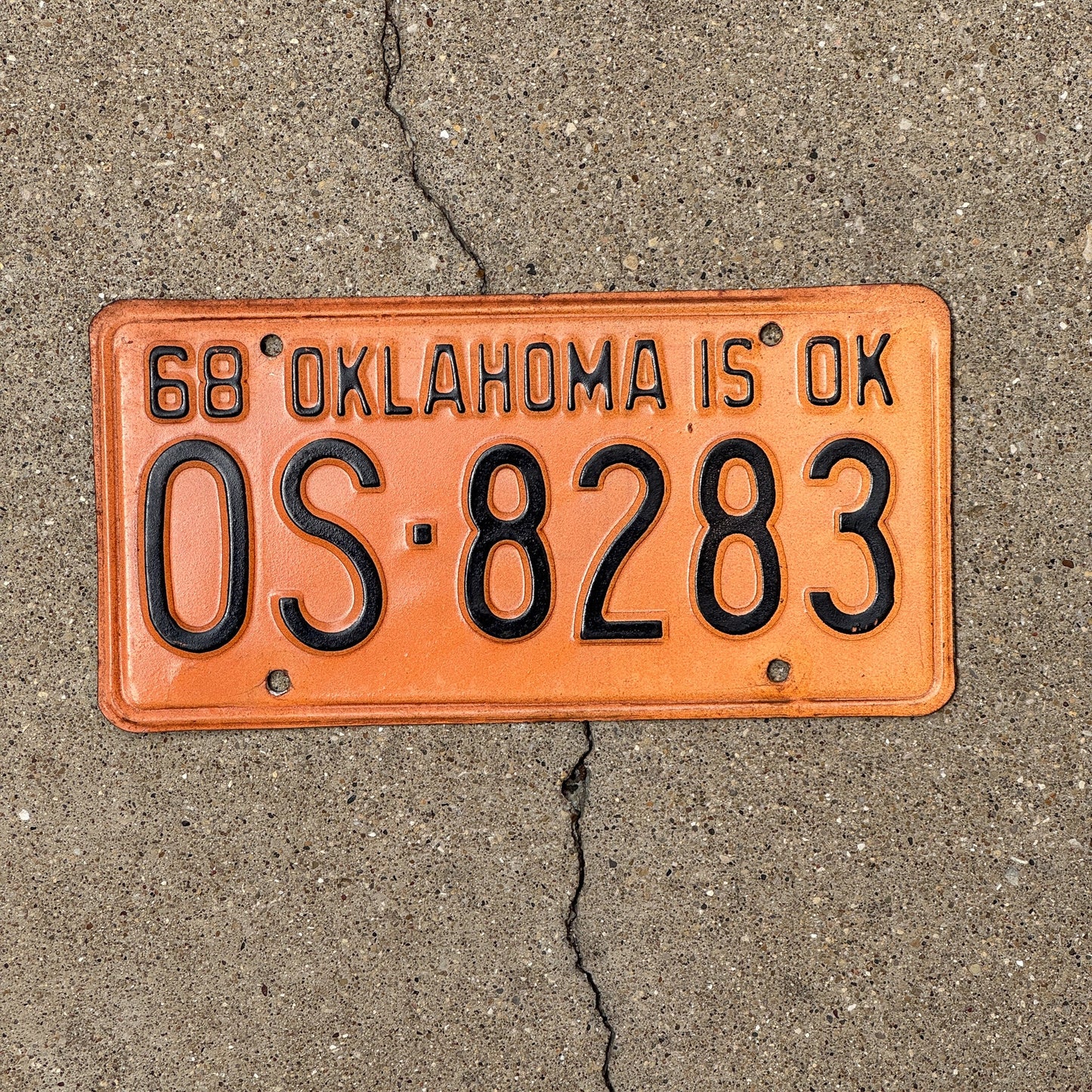 Photo of a 1968 Oklahoma License Plate Auto Tag Garage Decor Vintage OS 8283