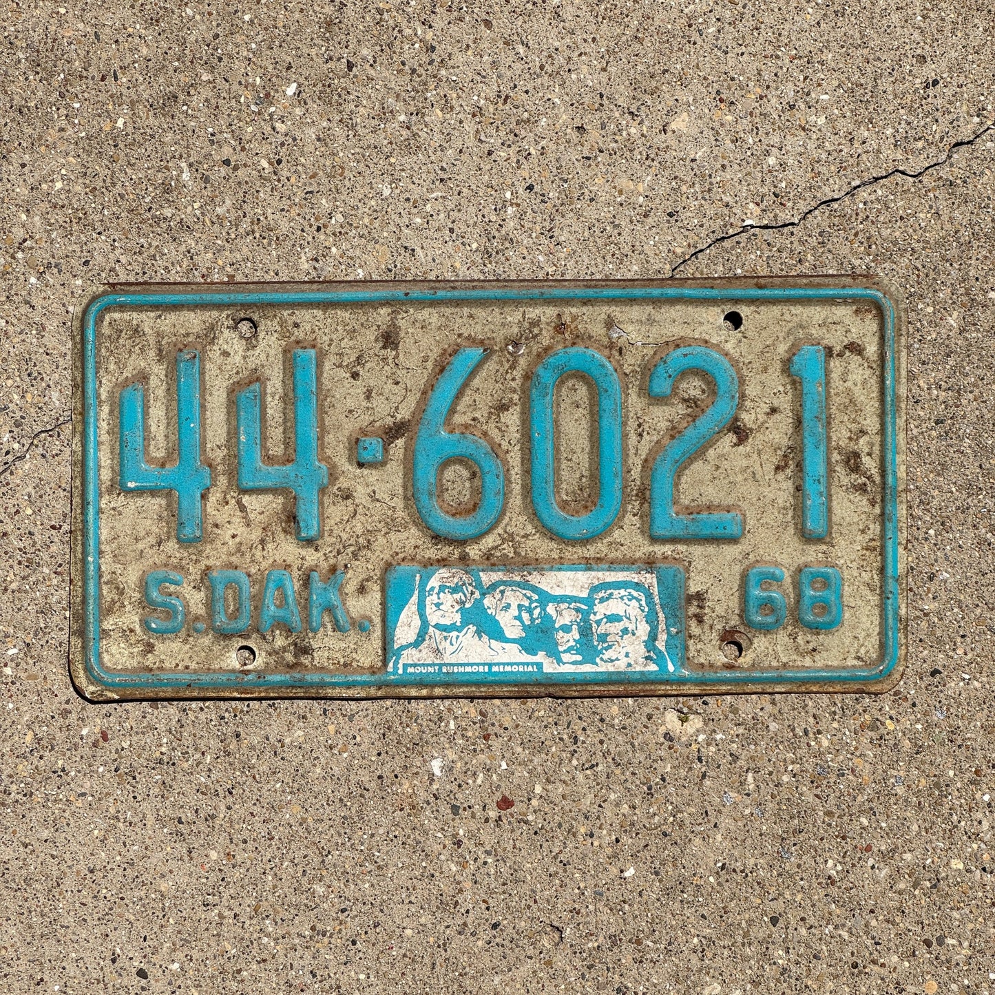 Photo of a 1968 South Dakota License Plate Auto Tag Garage Decor Vintage Lincoln 44 6021