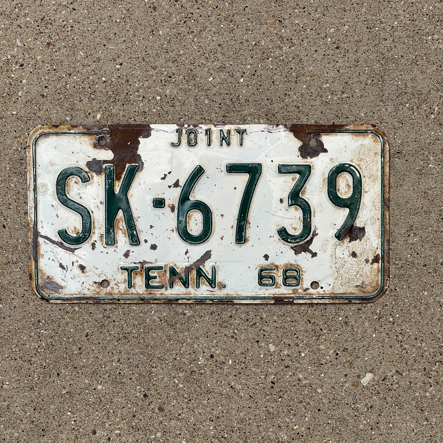 Photo of a 1968 Tennessee Joint License Plate Auto Tag Garage Decor Vintage SK 6739