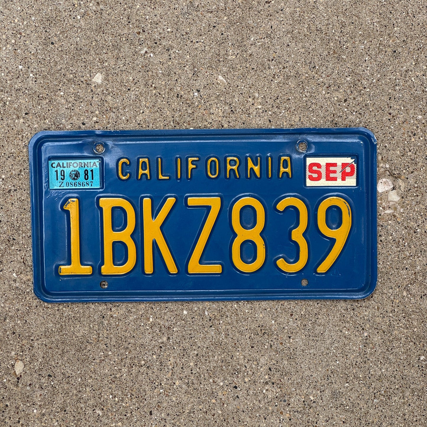 Photo of a 1969 1981 California License Plate Auto Tag Garage Decor Vintage 1 BKZ 839