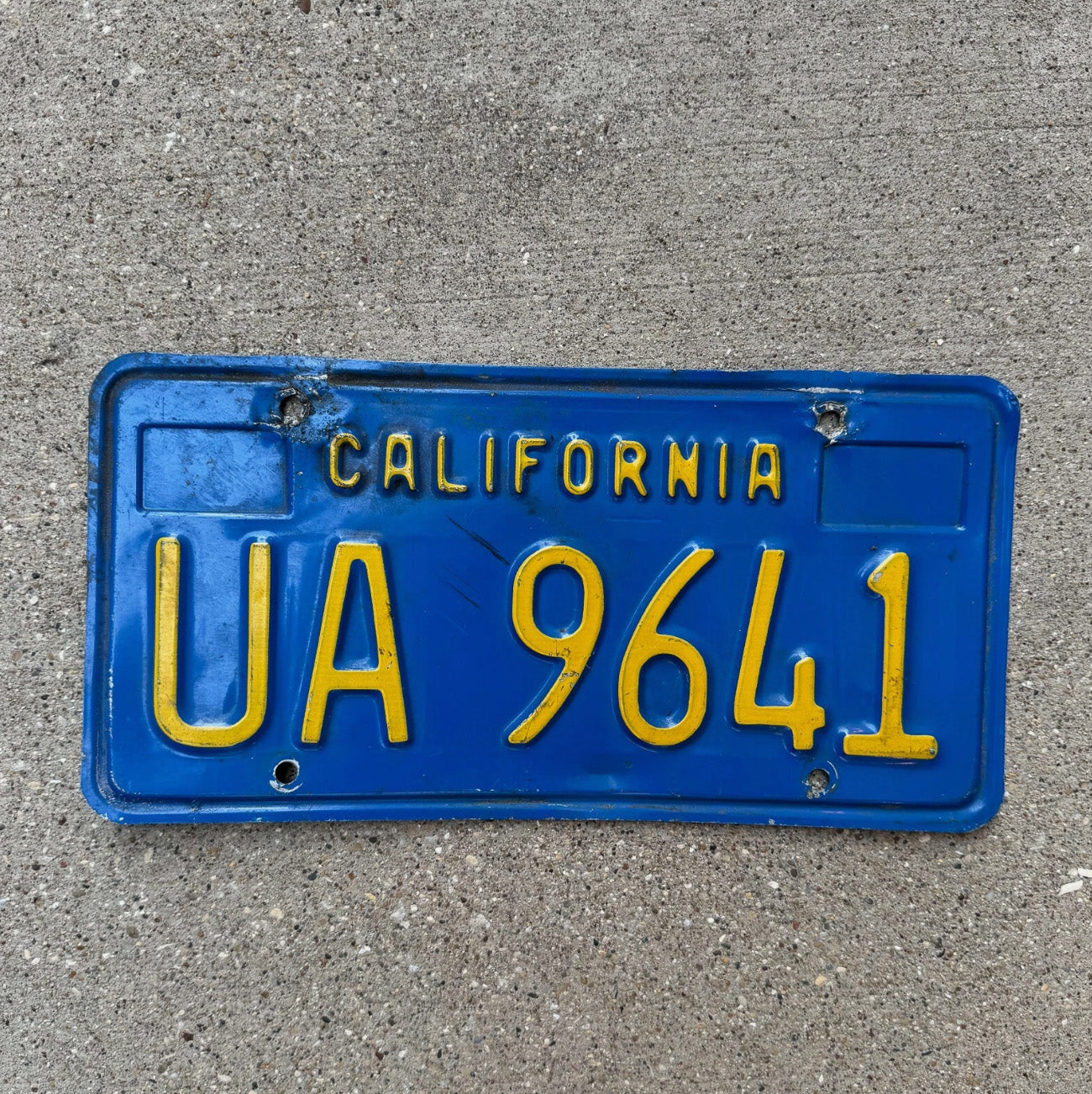 Photo of a 1969 California License Plate Auto Tag Garage Decor Vintage Blue UA 9641