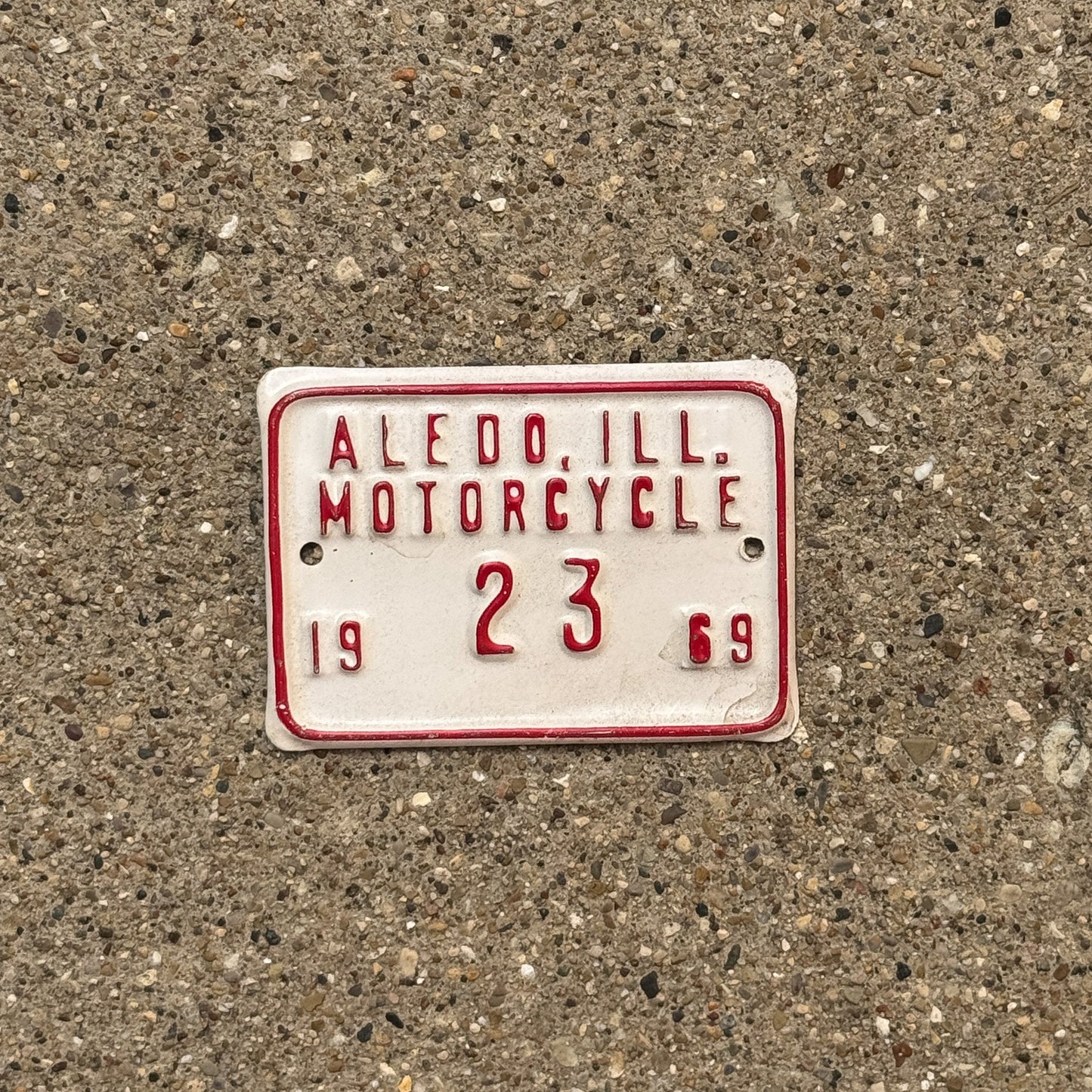 Photo of a 1969 Illinois Motorcycle Tax Tag Auto Tag Garage Decor Vintage Aledo 23