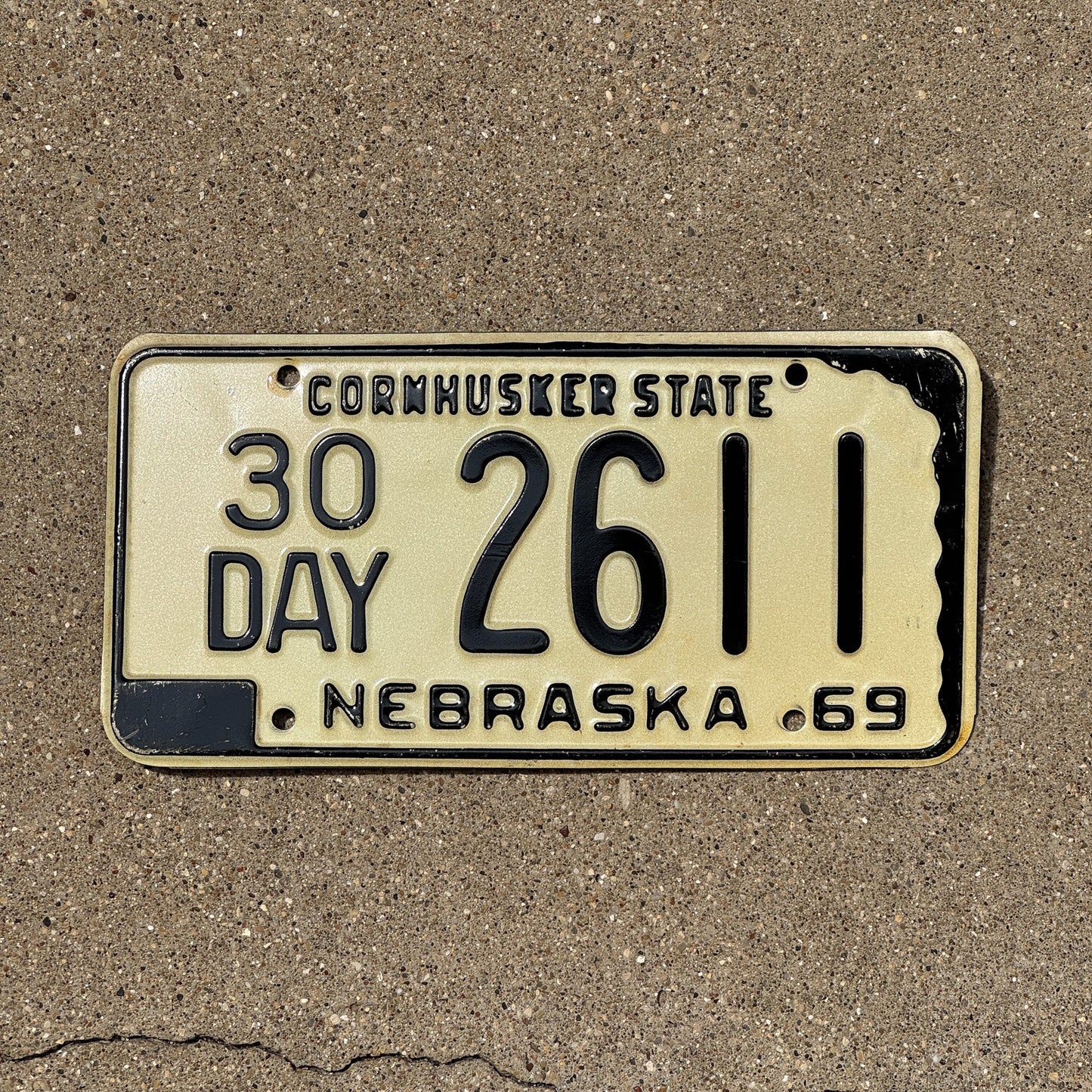 Photo of a 1969 Nebraska 30 Day License Plate Auto Tag Garage Decor Vintage 2611