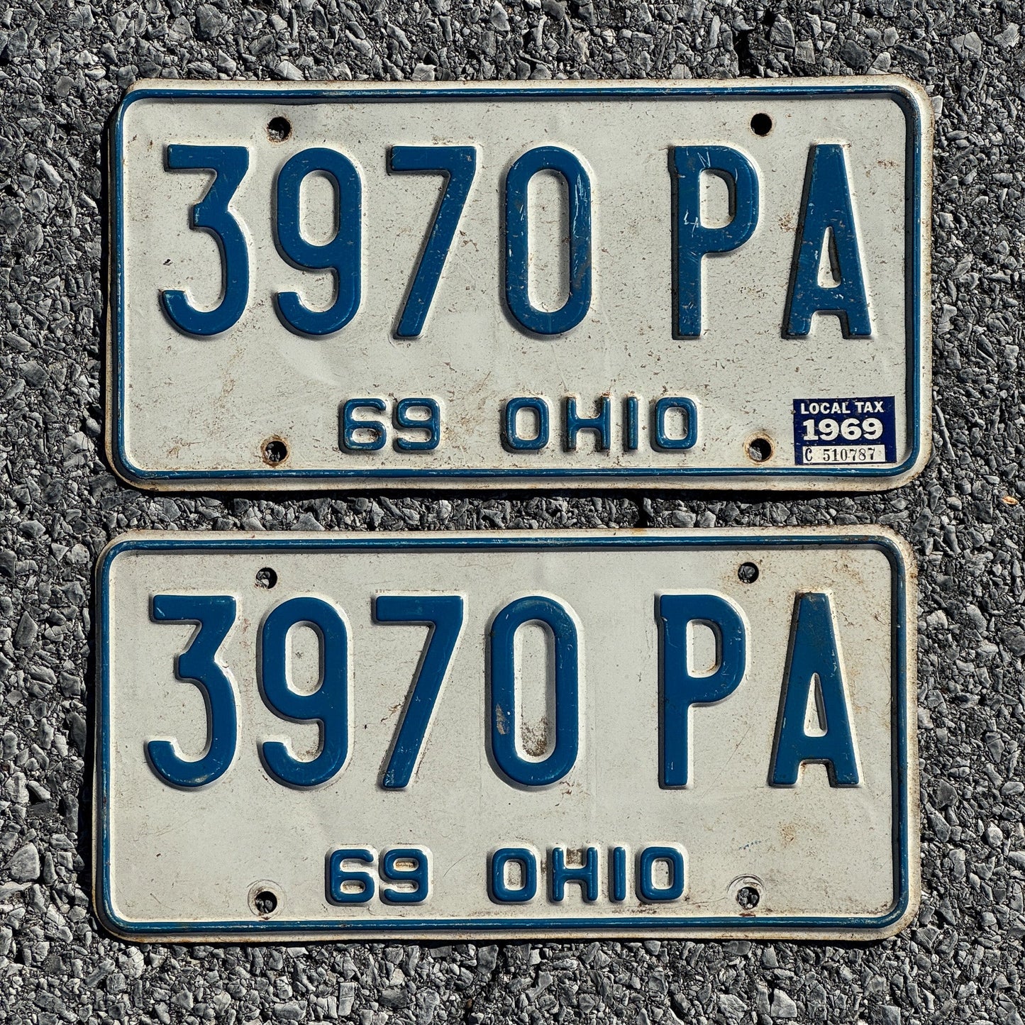 Photo of a 1969 Ohio License Plate Pair Auto Tag Garage Decor Vintage 3970 PA