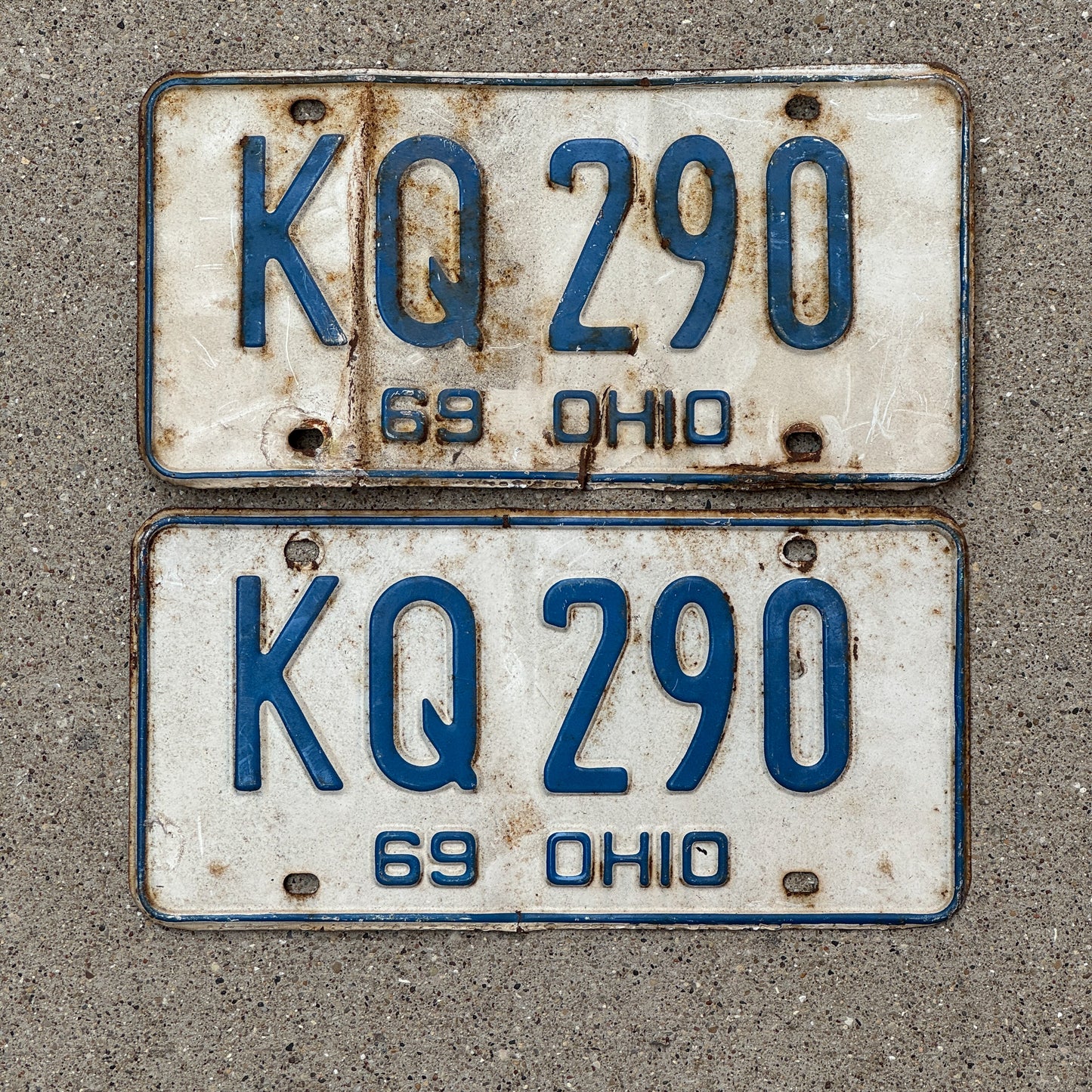 Photo of a 1969 Ohio License Plate Pair Auto Tag Garage Decor Vintage KQ 290 with original patina