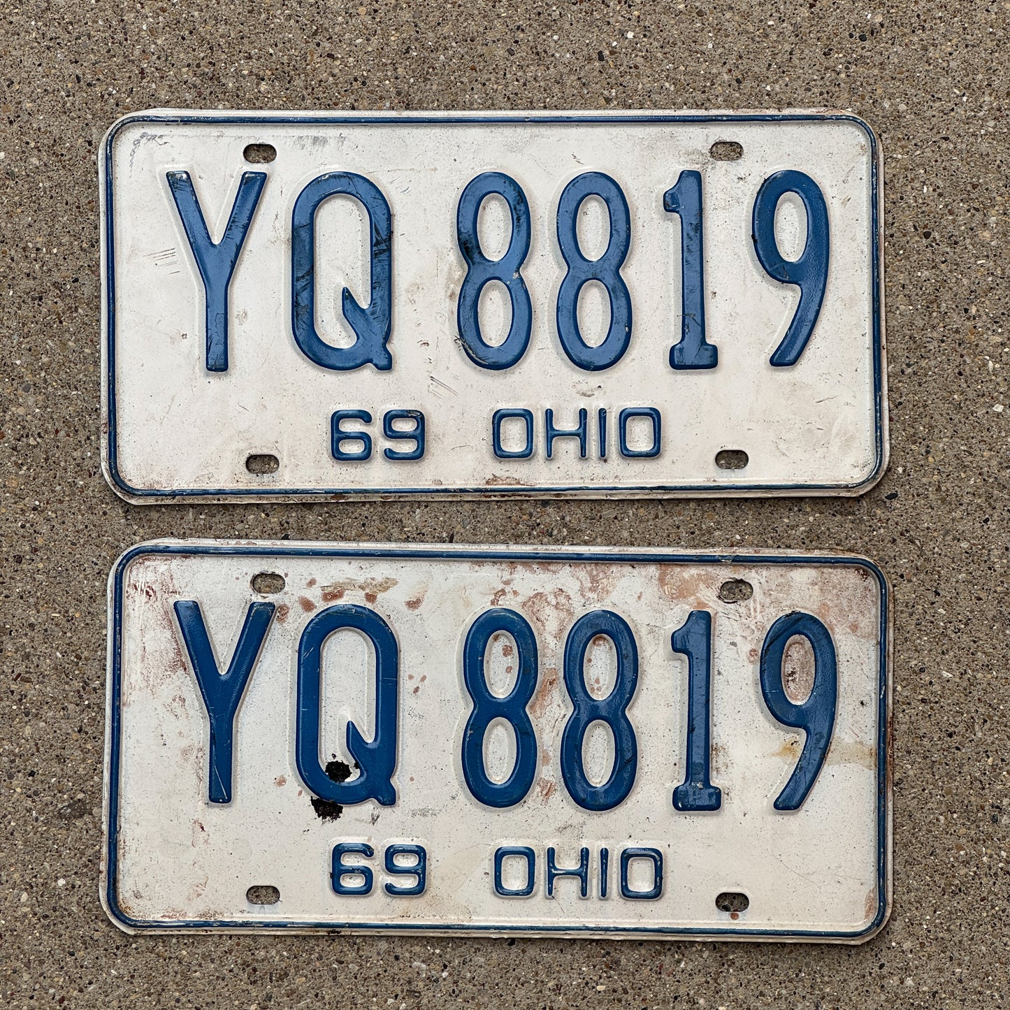 Photo of a 1969 Ohio License Plate Pair Auto Tag Garage Decor Vintage YQ 8819 with original patina