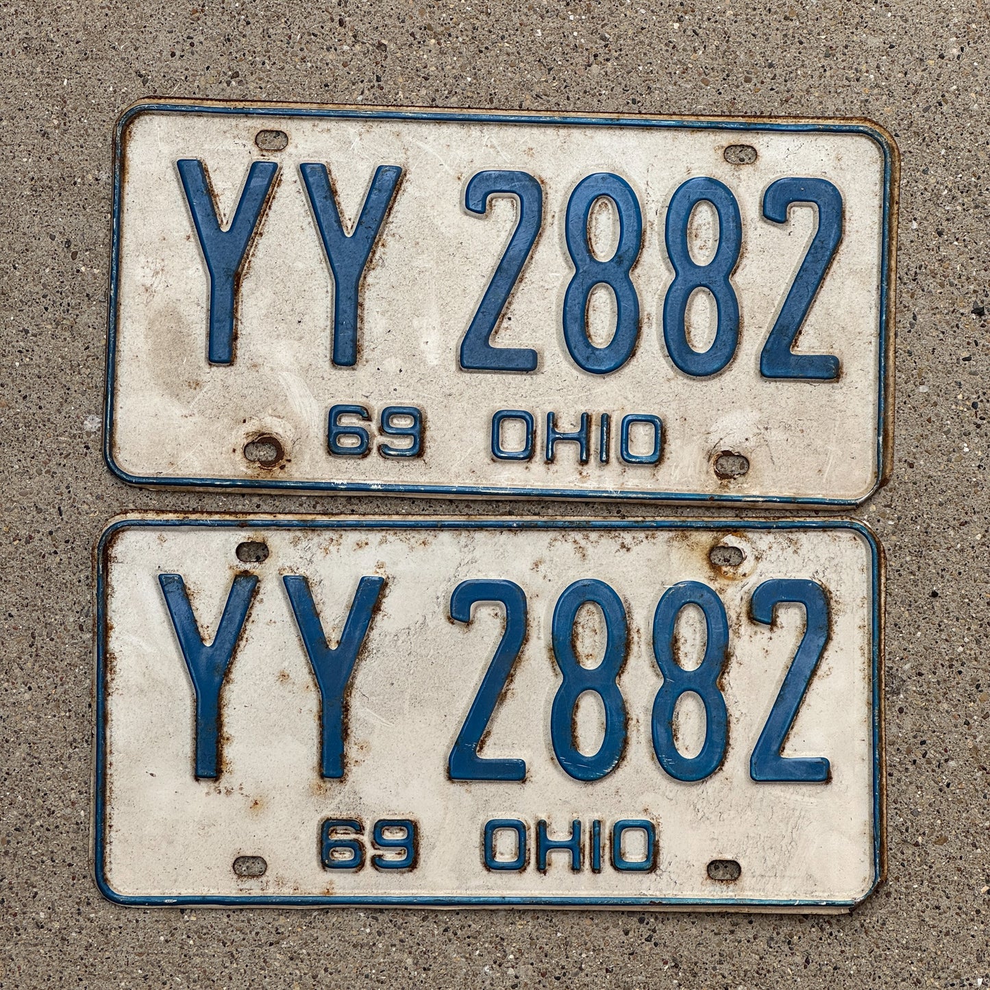 Photo of a 1969 Ohio License Plate Pair Auto Tag Garage Decor Vintage YY 2882 with original patina