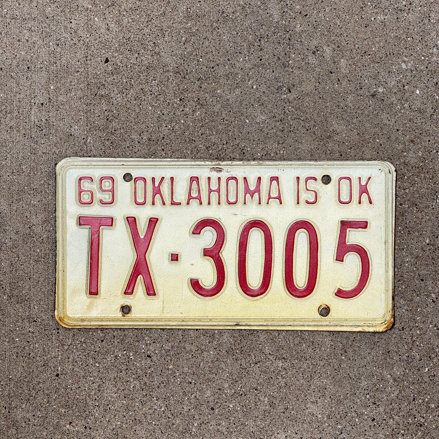 Photo of a 1969 Oklahoma License Plate Auto Tag Garage Decor Vintage TX 3005