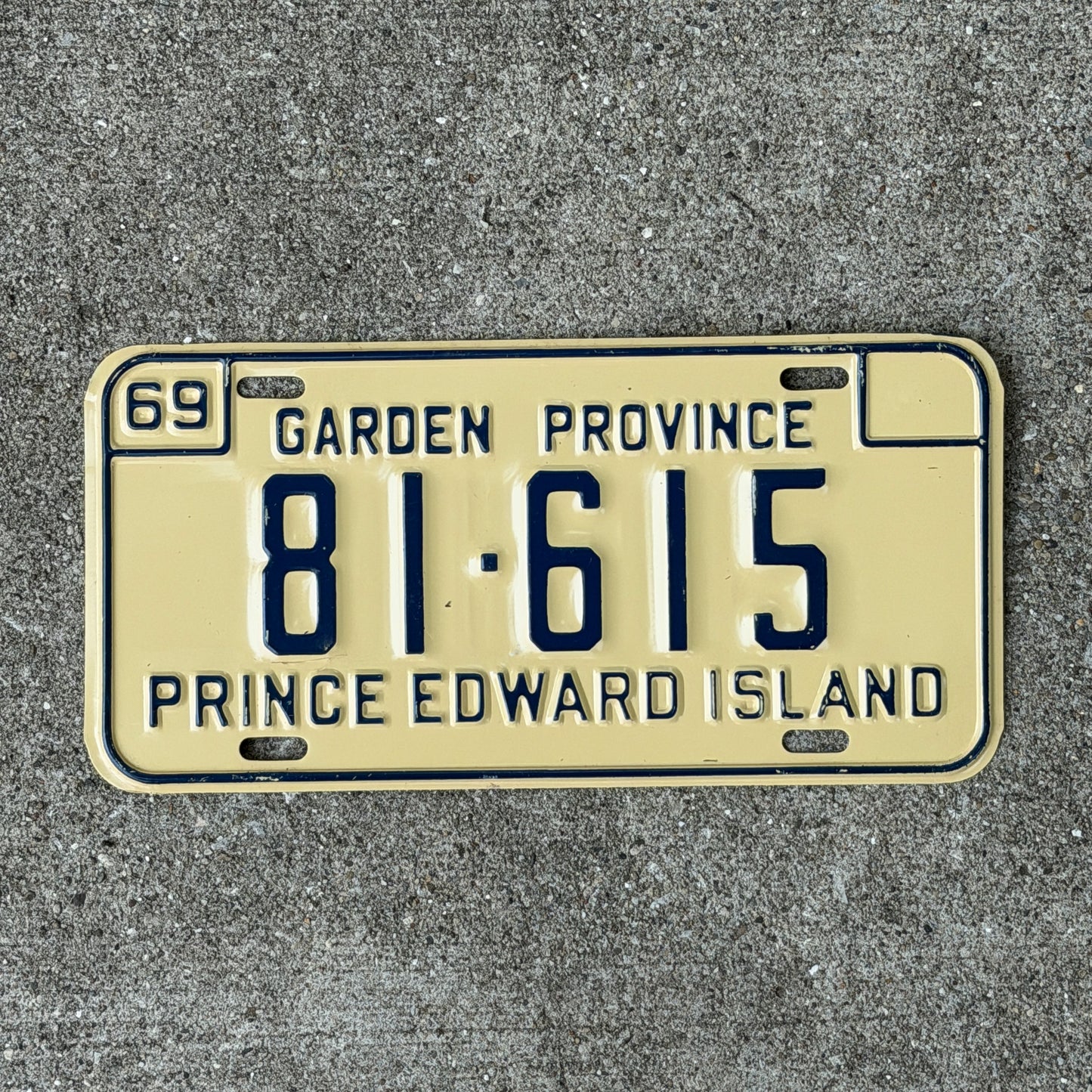 Photo of a 1969 Prince Edward Island License Plate Auto Tag Garage Decor Vintage 81 615 with original patina