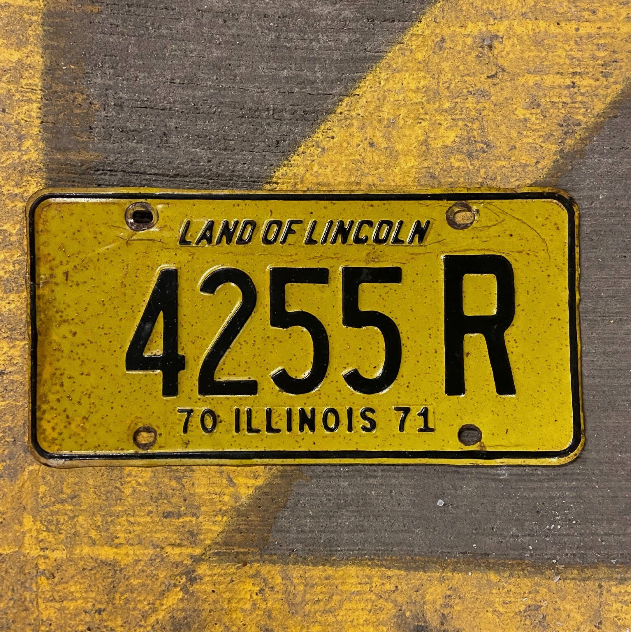 Photo of a 1970 1971 Illinois Truck License Plate Auto Tag Garage Decor Vintage 4255 R with original patina