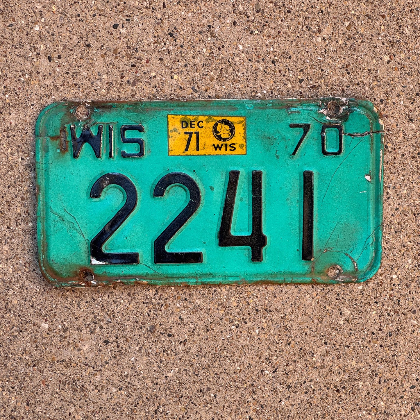 Photo of a 1970 1971 Wisconsin Motorcycle License Plate Auto Tag Garage Decor Vintage Four Digit 2241