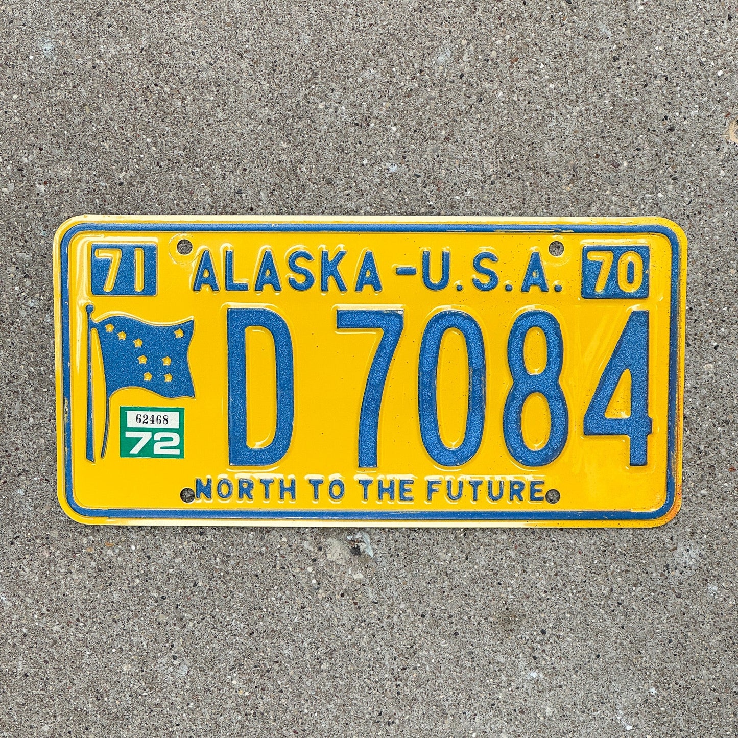 Photo of a 1970 1972 Alaska License Plate Auto Tag Garage Decor Vintage High Quality D 7084 with original patina