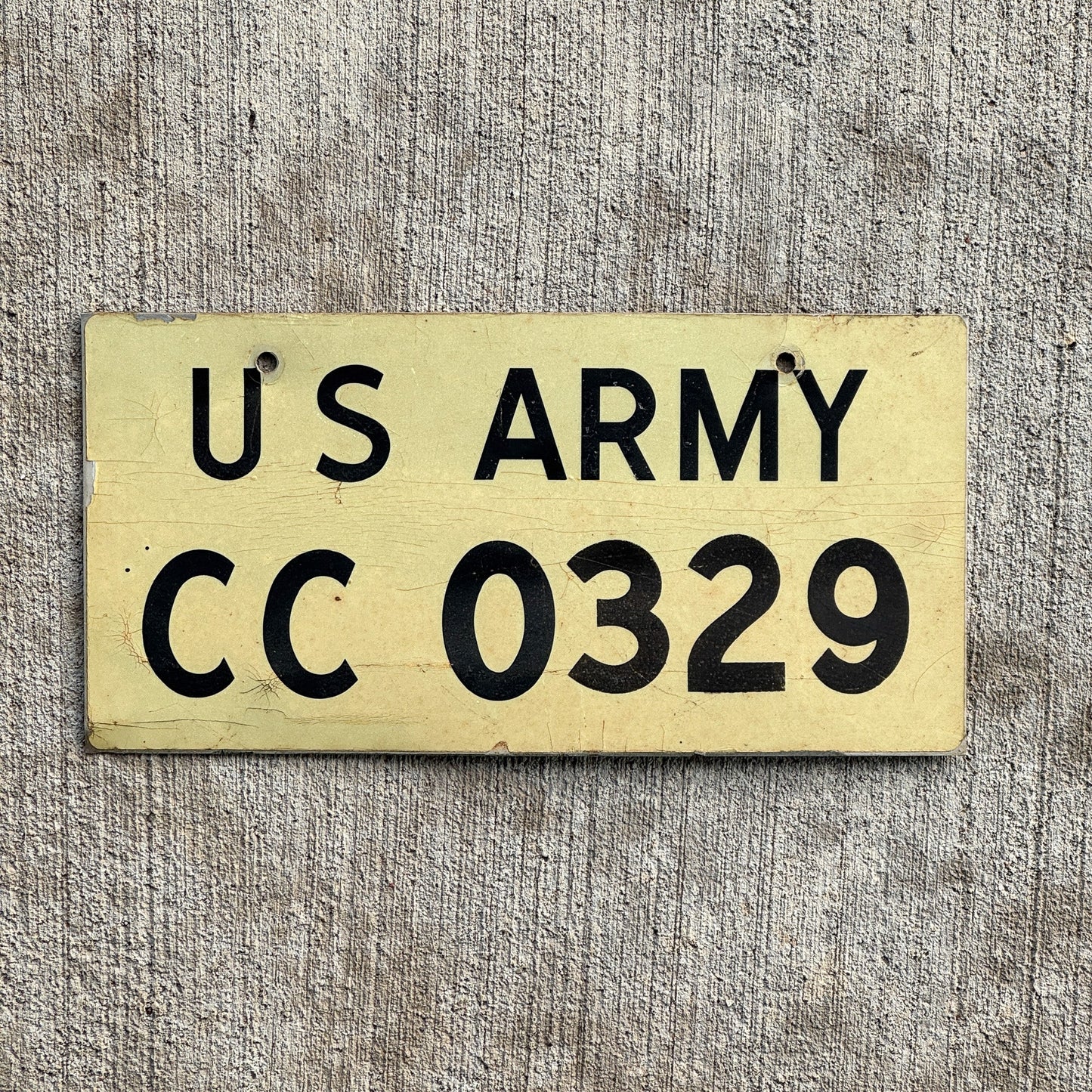 Photo of a 1970 Era US Army License Plate Auto Tag 2 Vintage Garage Military Vehicle CC 0329 with original patina