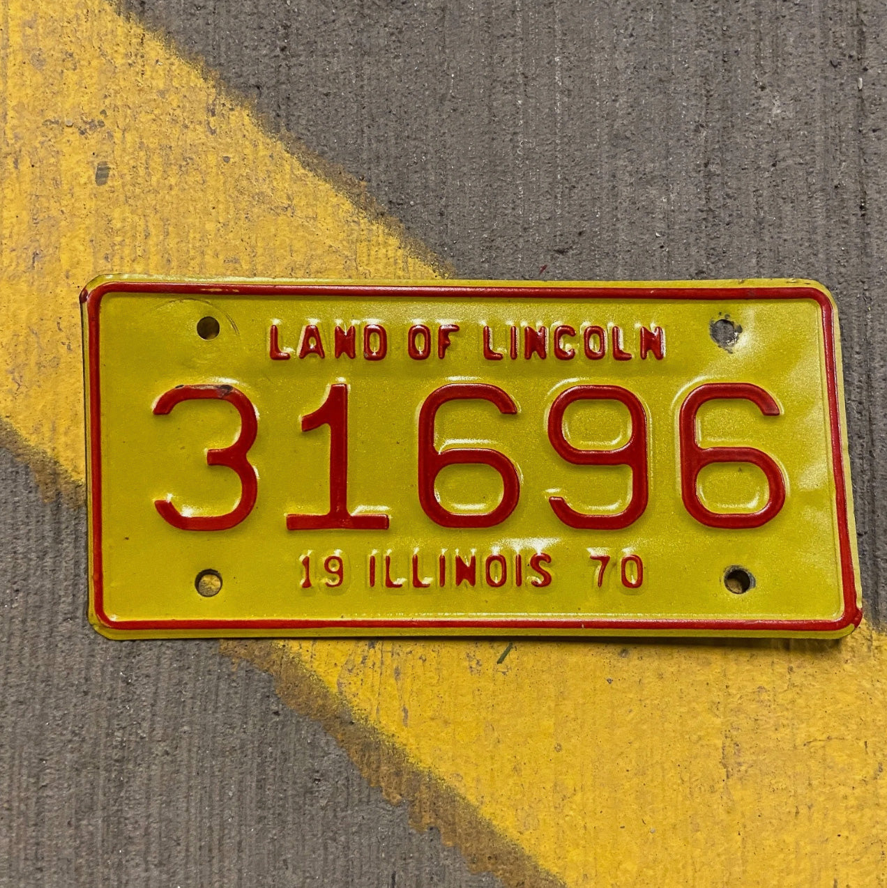Photo of a 1970 Illinois Motorcycle License Plate Auto Tag Garage Decor Vintage 31696 with original patina