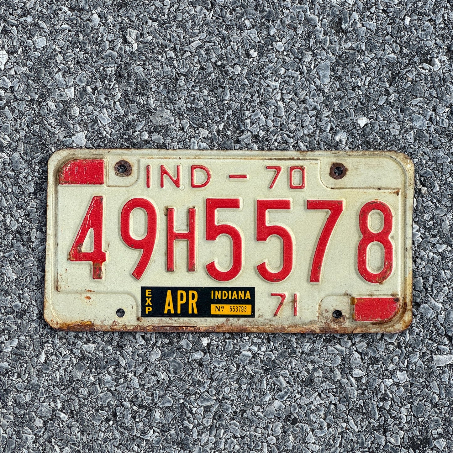 Photo of a 1970 Indiana License Plate Auto Tag Garage Decor Vintage 49H5578