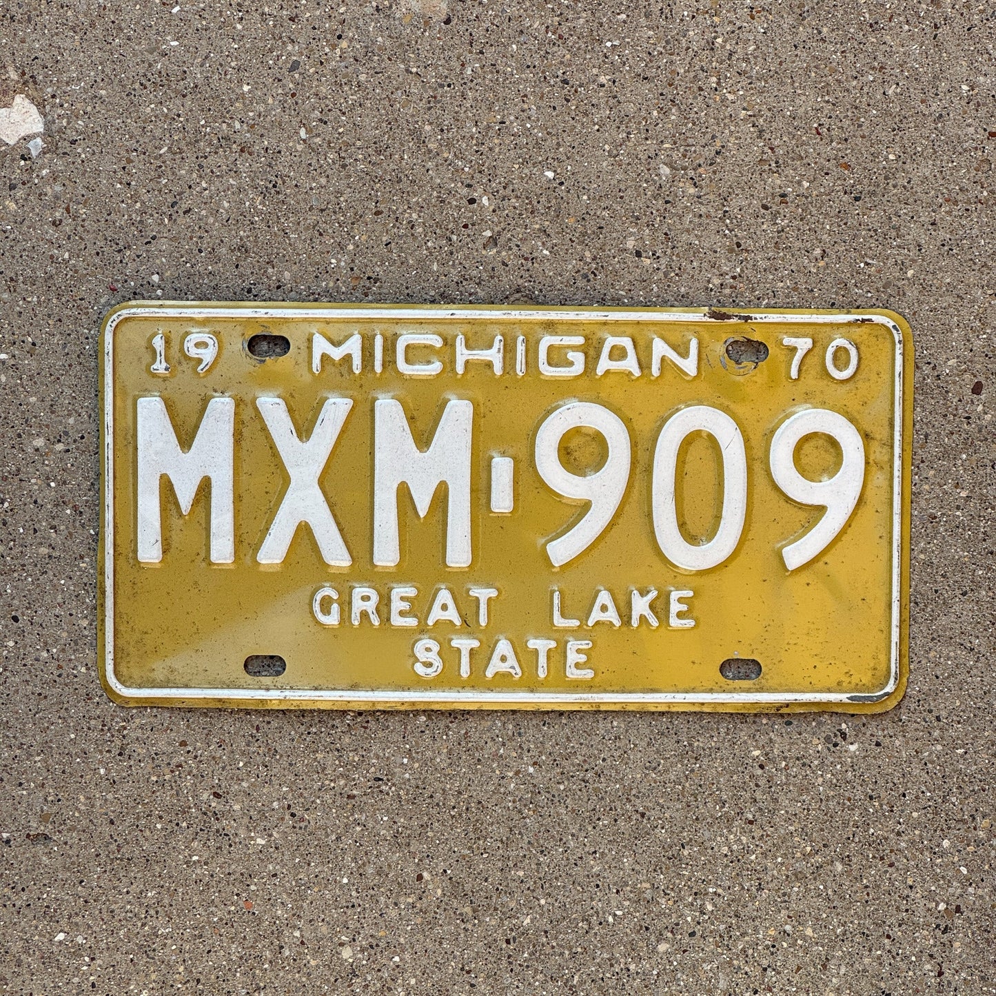 Photo of a 1970 Michigan License Plate Auto Tag Garage Decor Vintage MXM 909