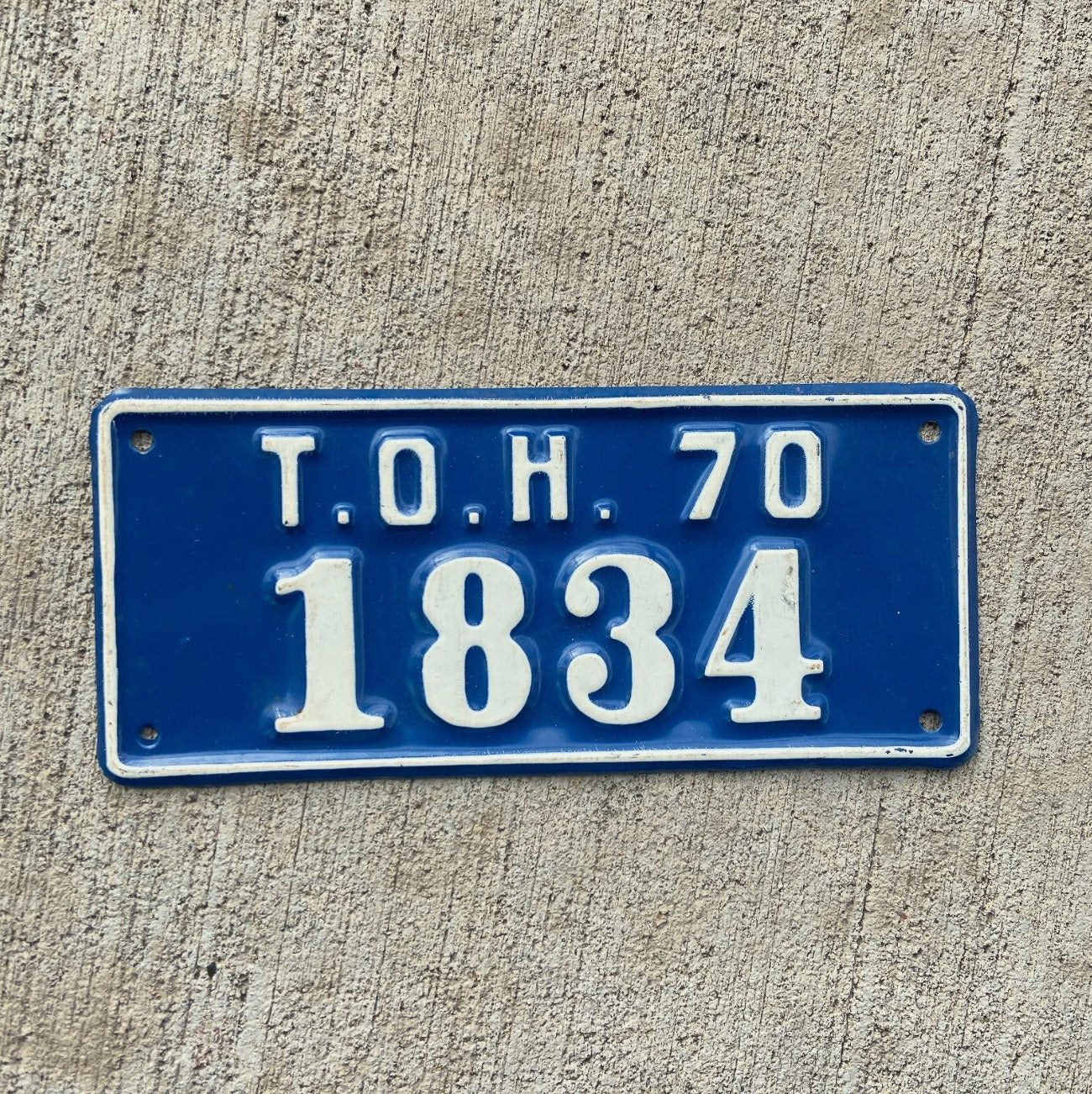 Photo of a 1970 New York Tax Tag License Plate Auto Tag Garage Decor Vintage Town of Hempstead Auto Garage 1834