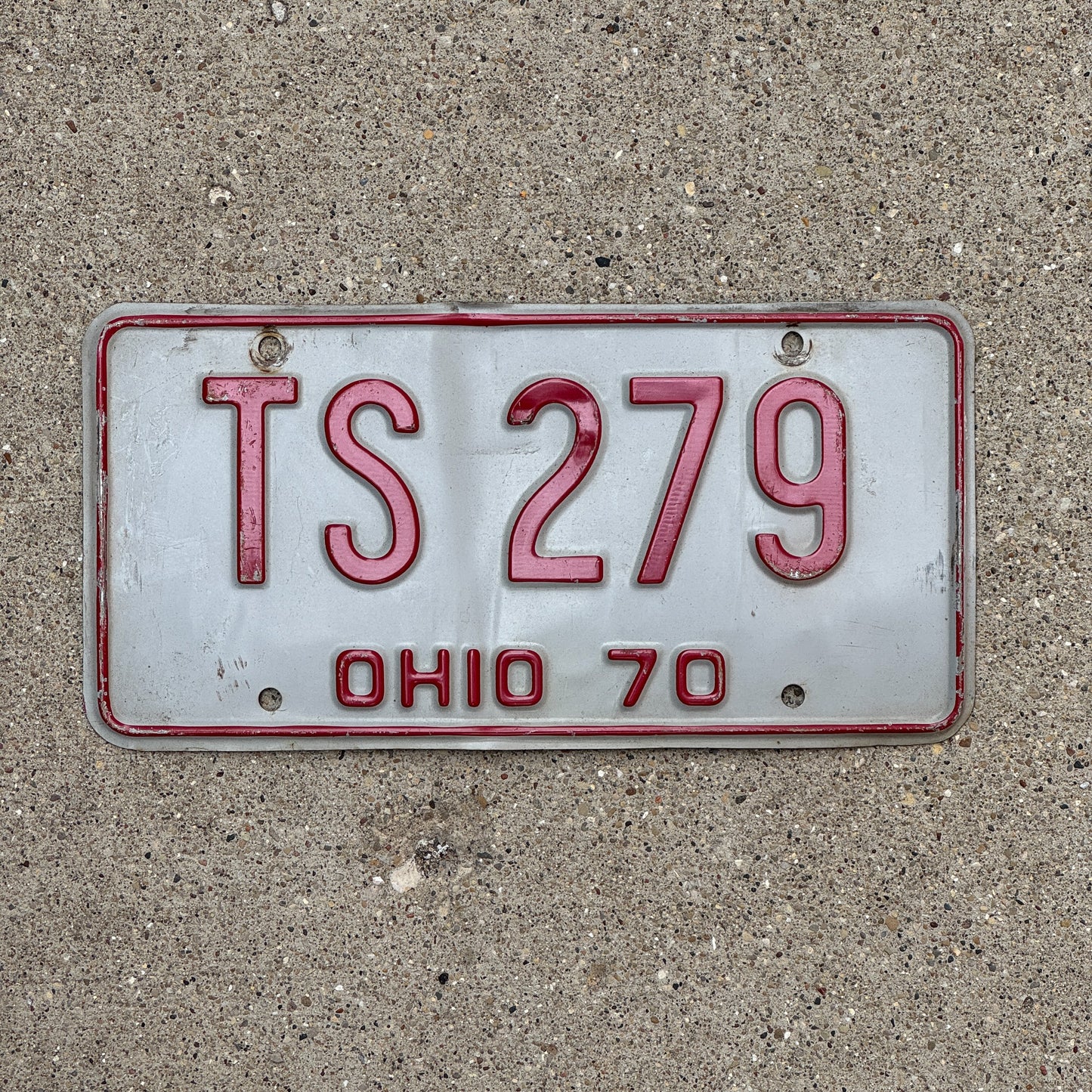 Photo of a 1970 Ohio License Plate Auto Tag Garage Decor Vintage TS 279 with original patina