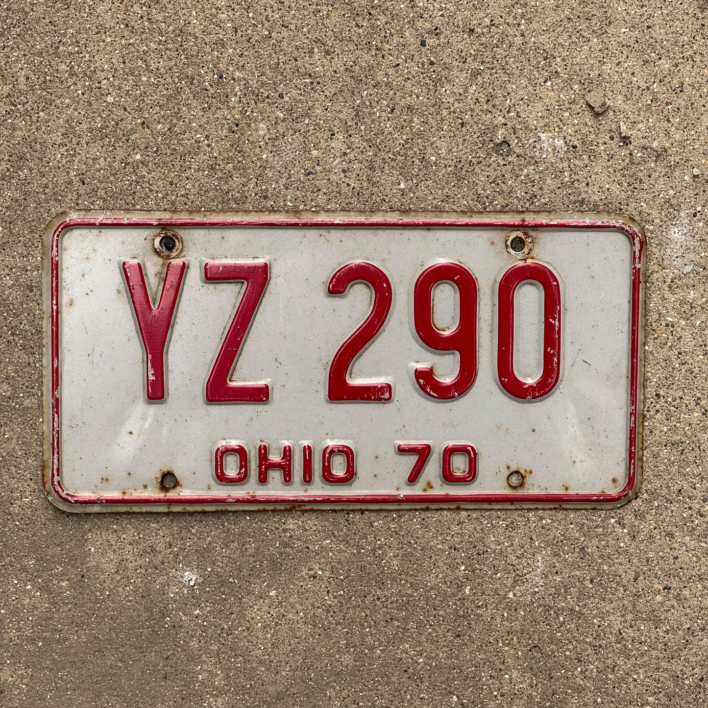 Photo of a 1970 Ohio License Plate Auto Tag Garage Decor Vintage YZ 290 with original patina