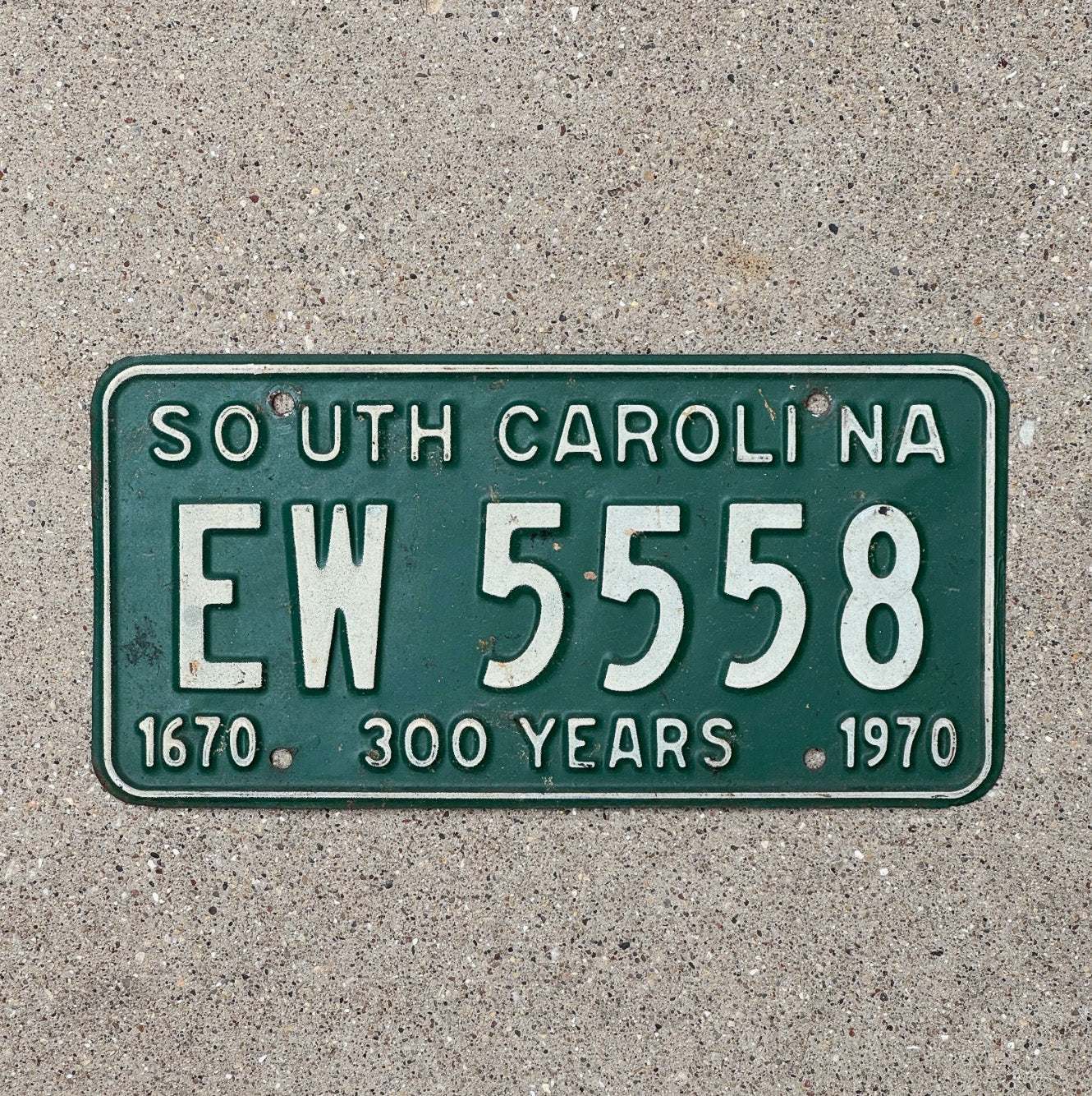 Photo of a 1970 South Carolina License Plate Auto Tag Garage Decor Vintage EW 5558 with original patina