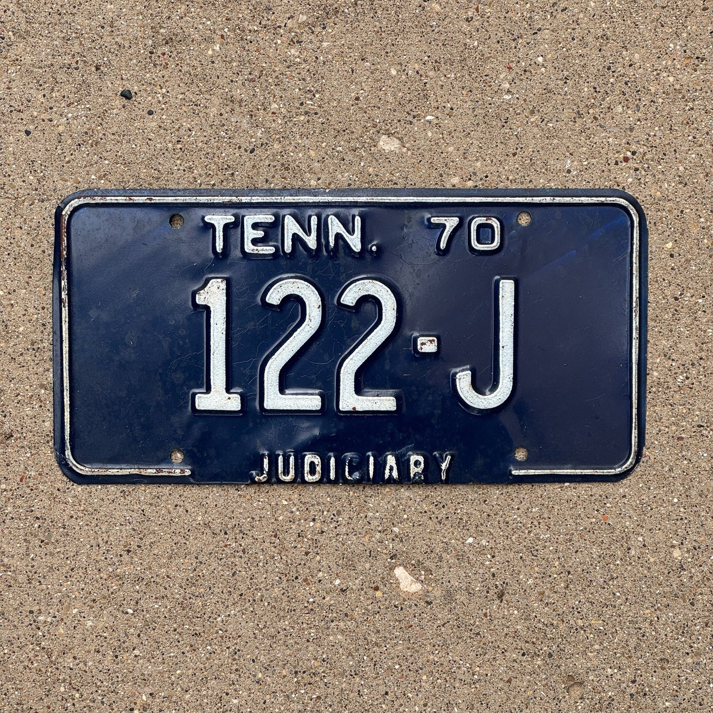 Photo of a 1970 Tennessee Judiciary License Plate Auto Tag Garage Decor Vintage 122 J