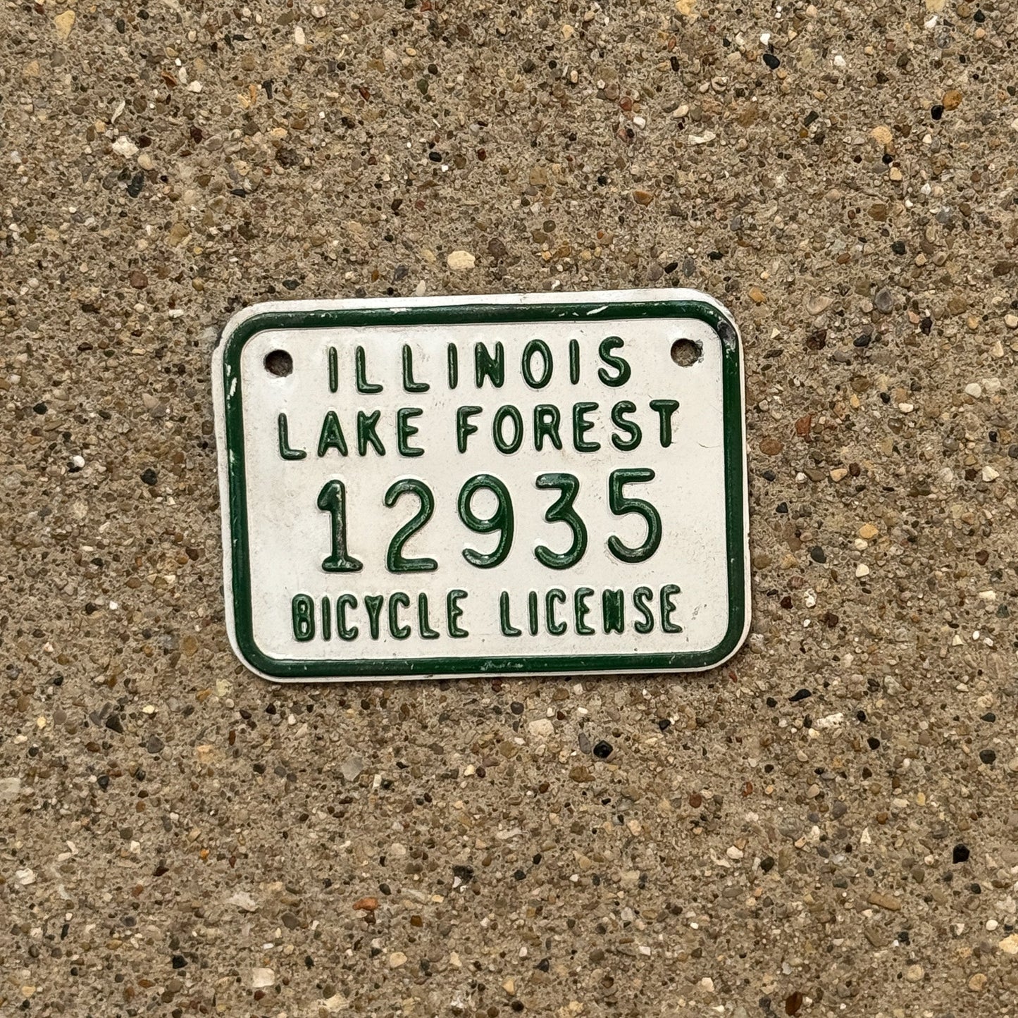 Photo of a 1970s Era Illinois Bicycle Auto Tag Garage Decor Vintage Lake Forest 12935