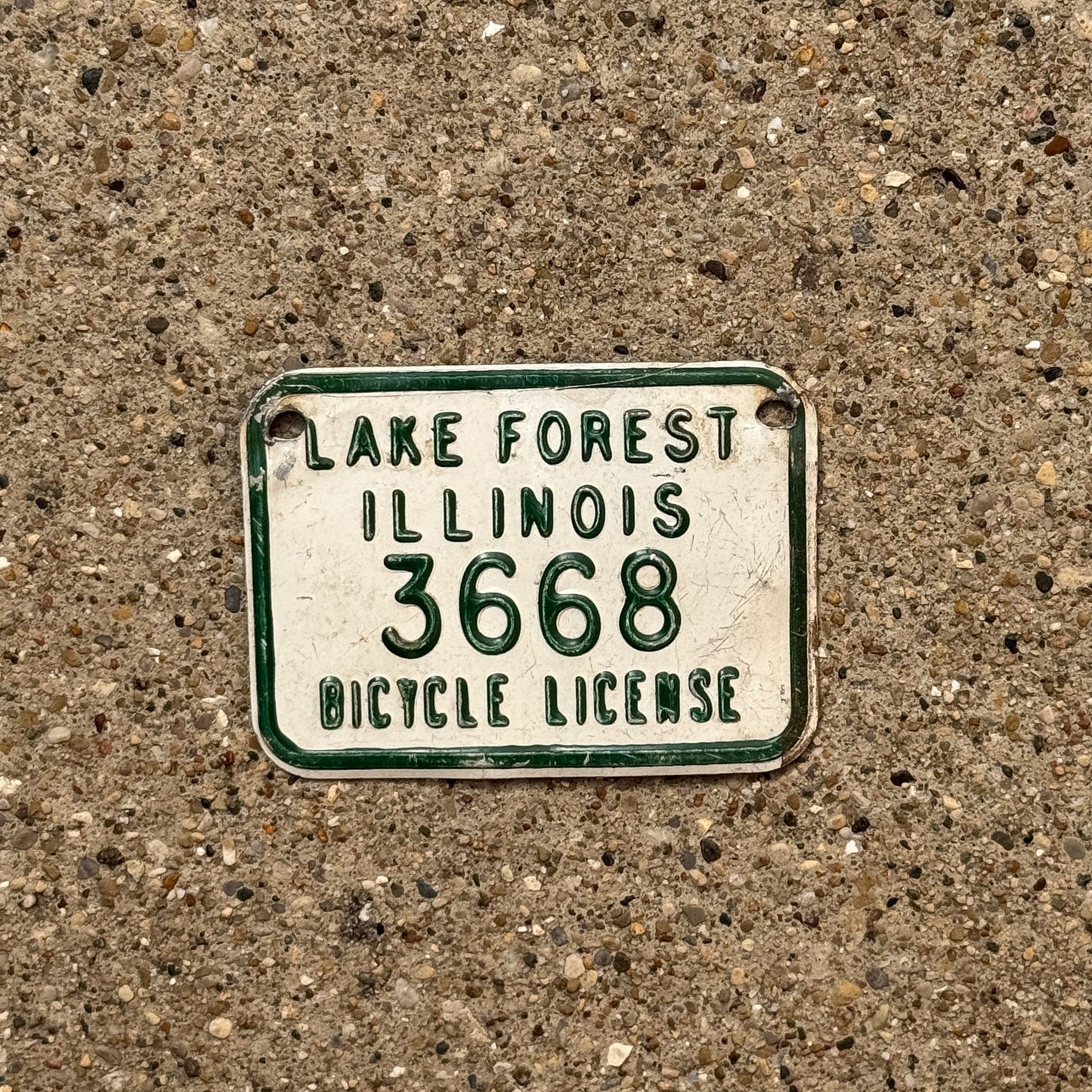 Photo of a 1970s Era Illinois Bicycle Auto Tag Garage Decor Vintage Lake Forest 3668