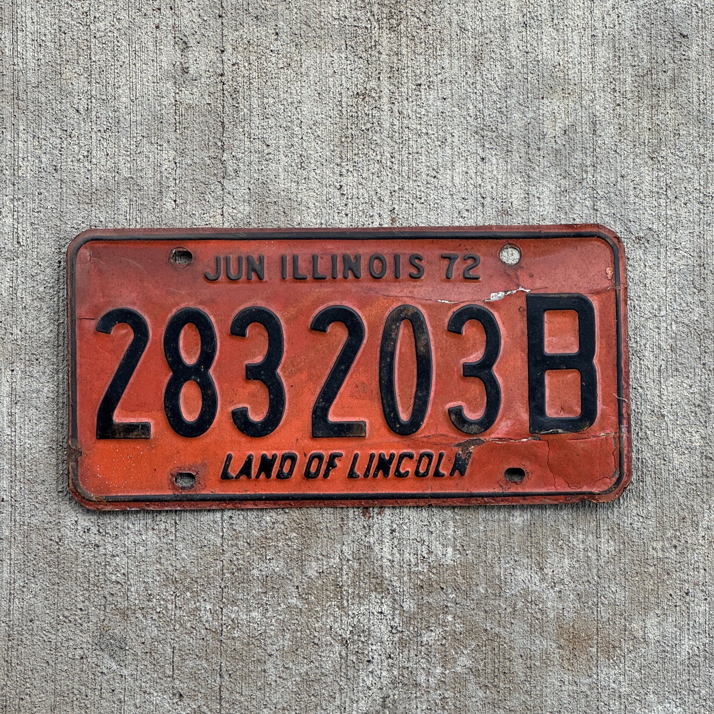 Photo of a 1971 1972 Illinois Truck License Plate Auto Tag 2 Vintage Garage 283 203 B with original patina
