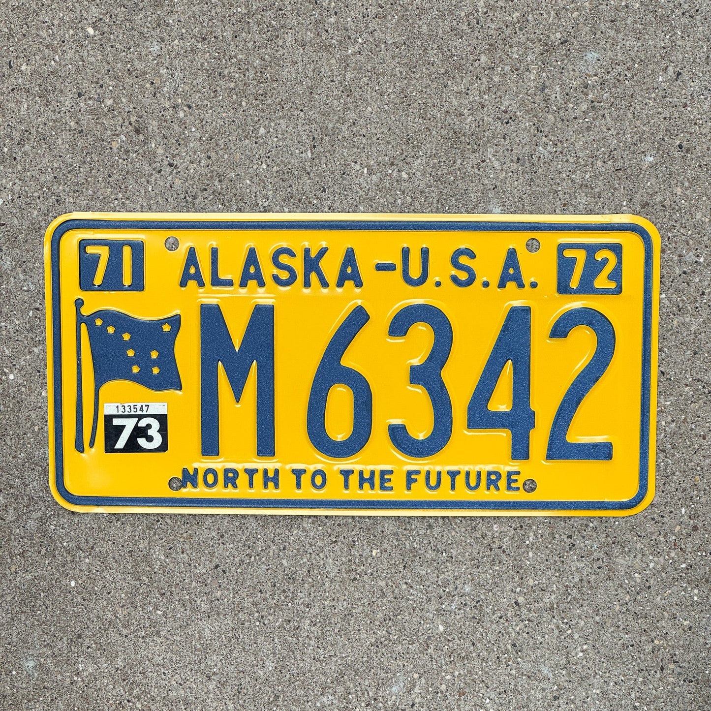 Photo of a 1971 1973 Alaska License Plate Auto Tag Garage Decor Vintage High Quality M 6342 with original patina