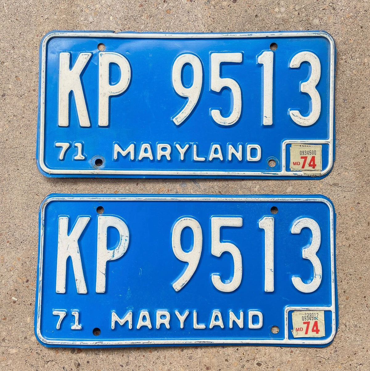 1971 1974 Maryland License Plate Pair Auto Tag KP 9513