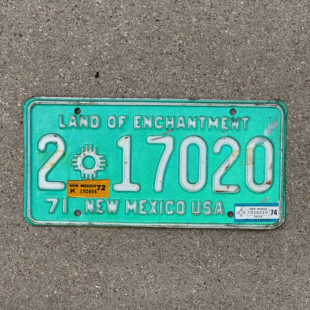 Photo of a 1971 1974 New Mexico Truck License Plate Auto Tag Garage Decor Vintage 2 17020 with original patina