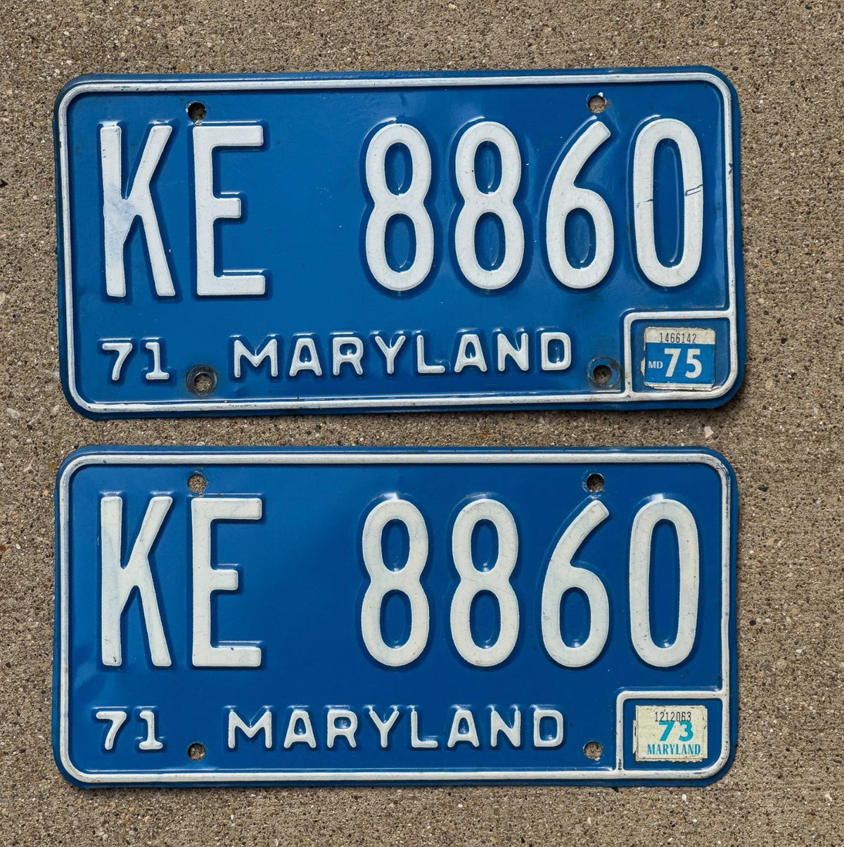 1971 1975 Maryland License Plate Pair Auto Tag KE 8860